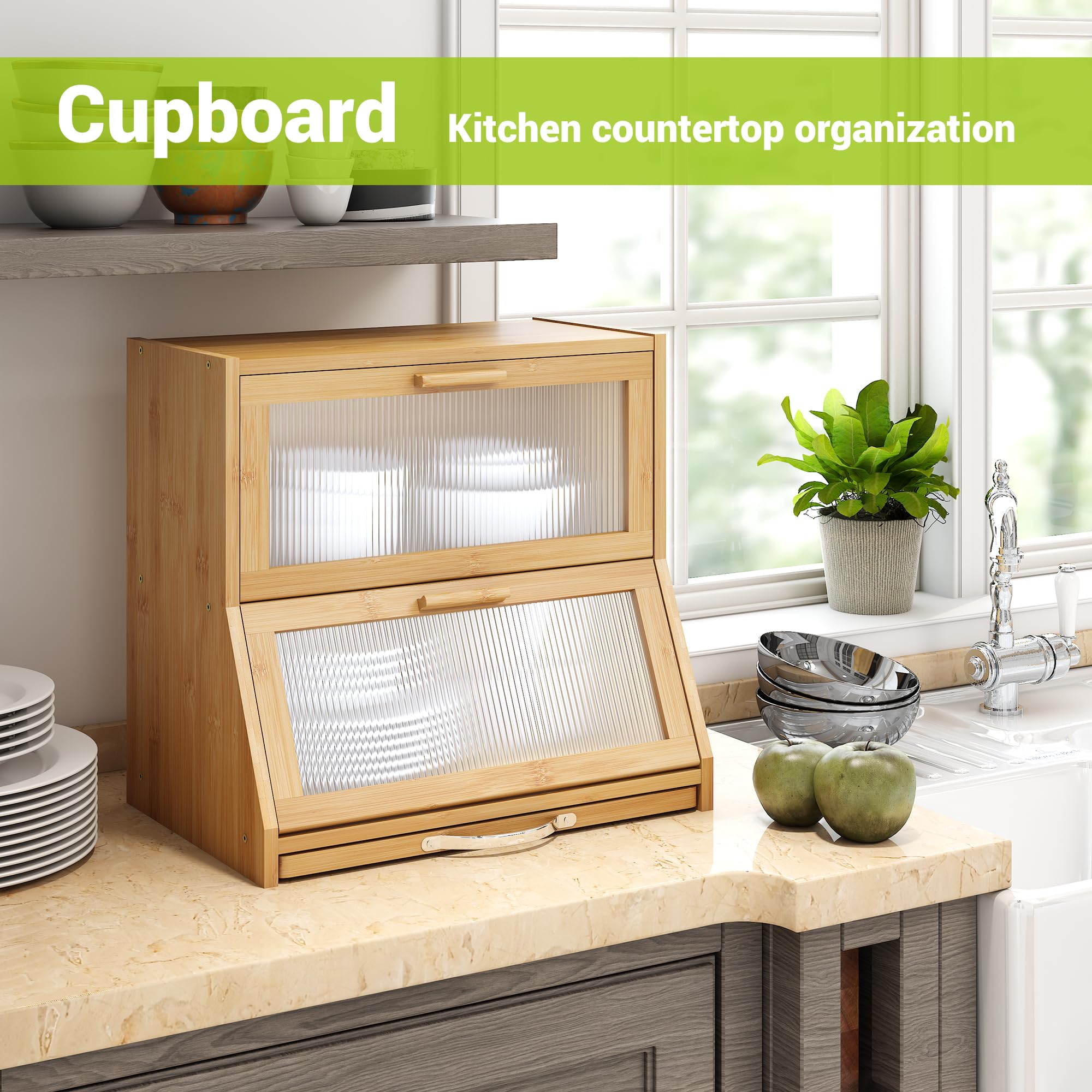 BMOSU Bamboo Bread Box with Cutting Board -6