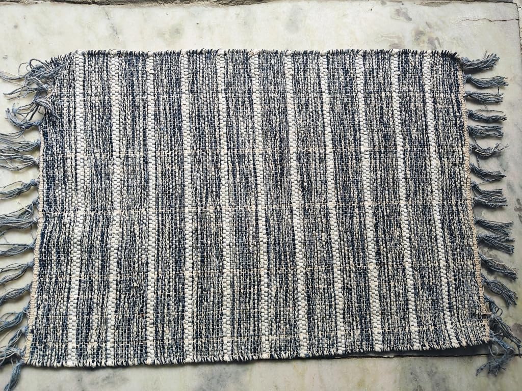 STAAR Decor Pooja Mat Pooja Aasan Cotton Mat Yoga Dinner Office Ghar Handwoven Traditional Floor Mat Living Room Home Sitting Washable Reversible Mat (45x65 cm) - 1 Pc (Monsoon Gray)-image-42