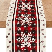 Christmas Decorations Snowflakes Christmas Table Runner with Buffalo Plaid