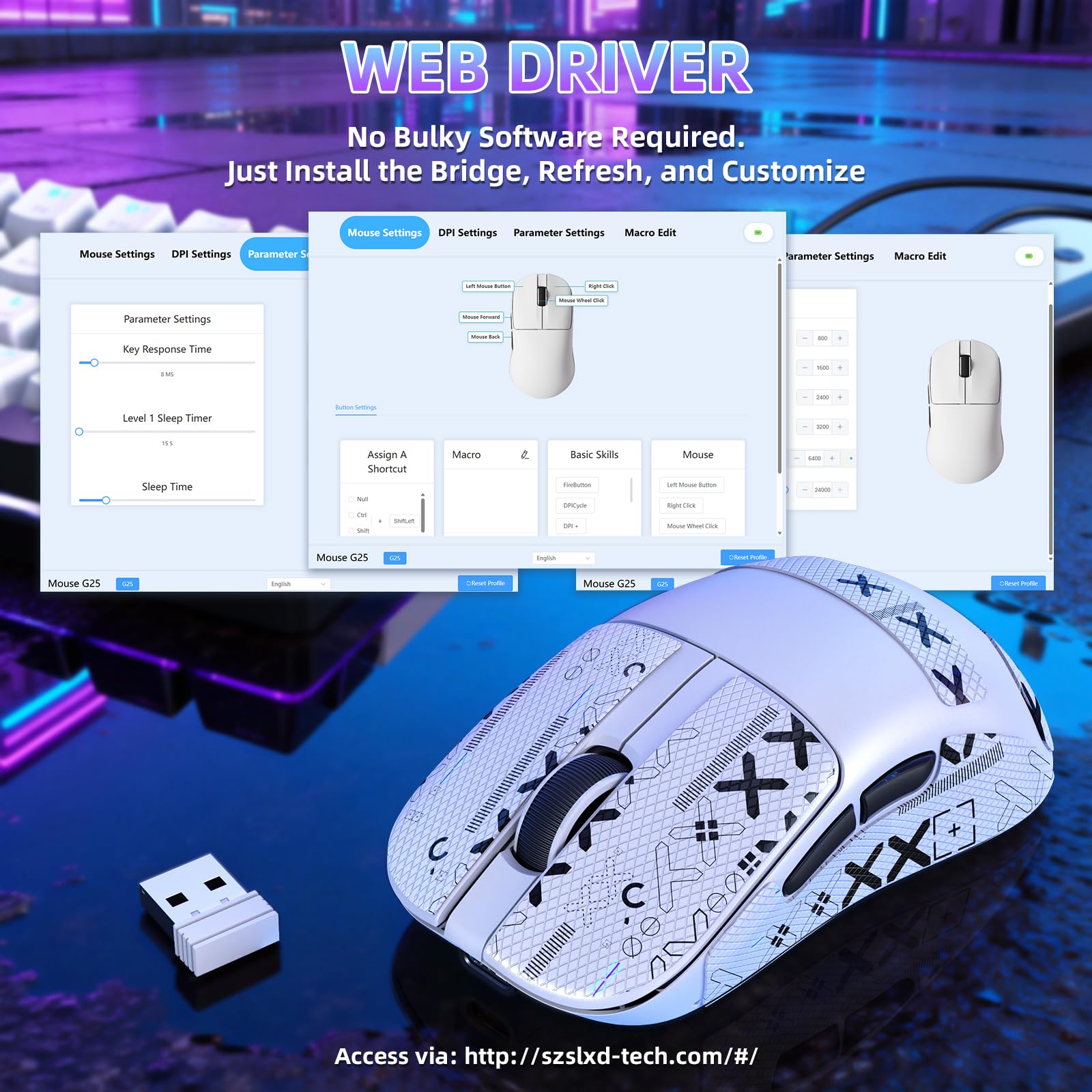 ZIYOU LANG×MAGIC-REFINER AJ199 Mouse Gaming Wireless Leggero, 49g Tri-Mode 2.4G/BT/Cavo, PixArt PAW3311, 24K DPI, 1000Hz, 600mAh Ricaricabile Mouse Gamer per PC/Mac/Laptop - Bianco con Grip Tape