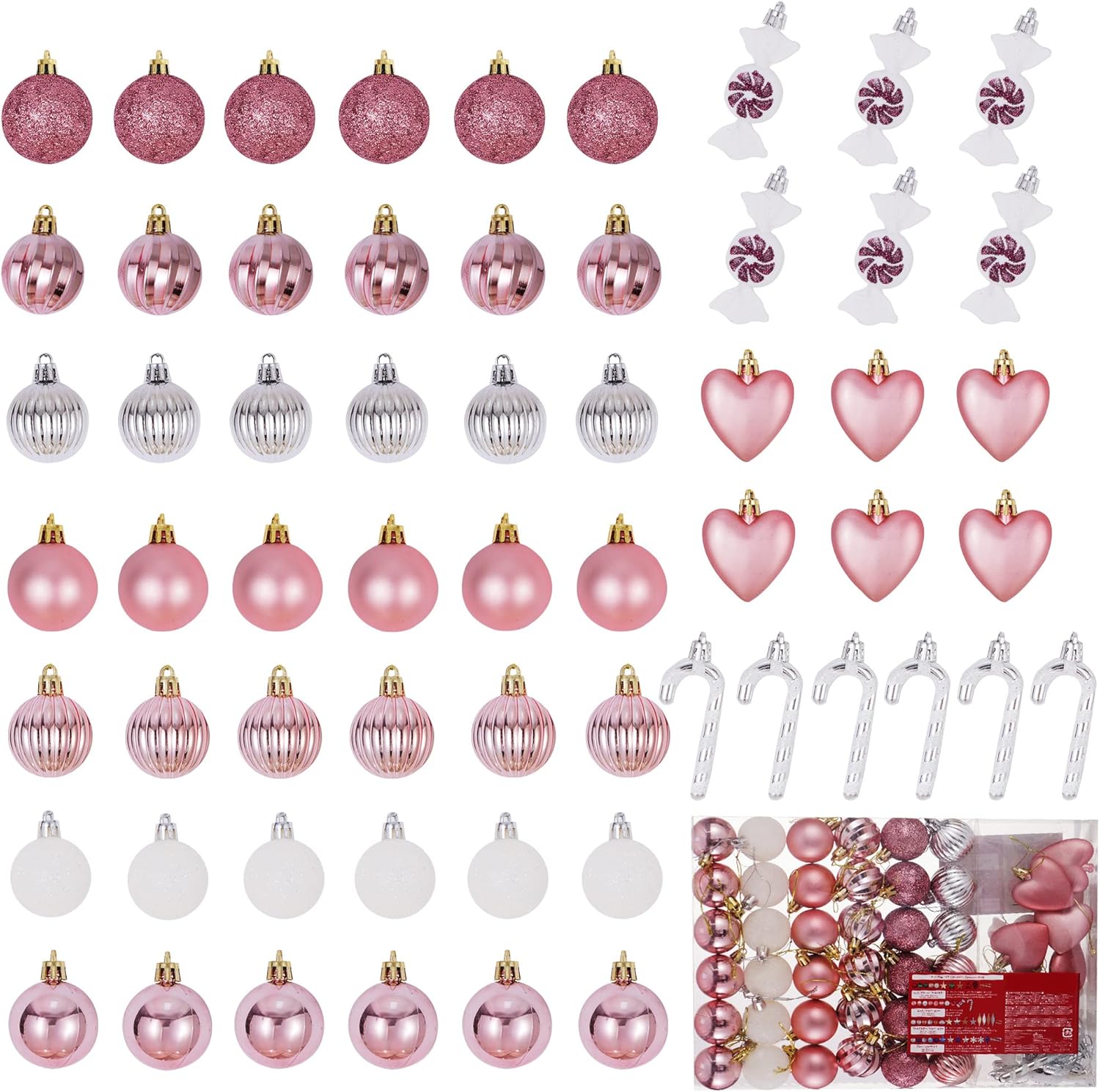 Christmas Decoration Balls, 60 Packs Hanging Ornaments Balls 2.2in with Candy Canes Decor for Christmas Tree Ornaments, Holiday Party, Shatterproof Hanging Ball