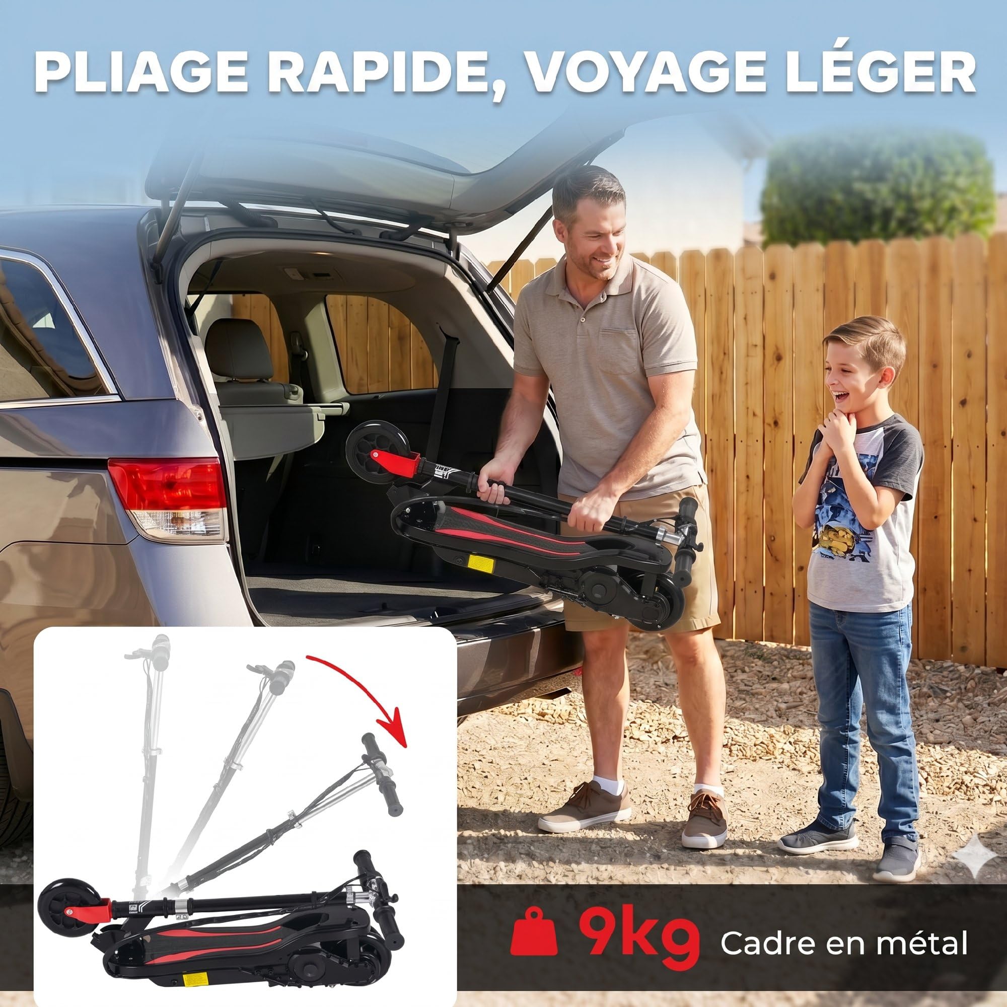 HOMCOM Trottinette électrique pour Enfants 7+ Ans 75x36x82-93 cm Noir | Trottinette Pliable, Hauteur Réglable, 24V, Vitesse Jusqu'à 12 km/h, Charge de Freinage 50 kg
