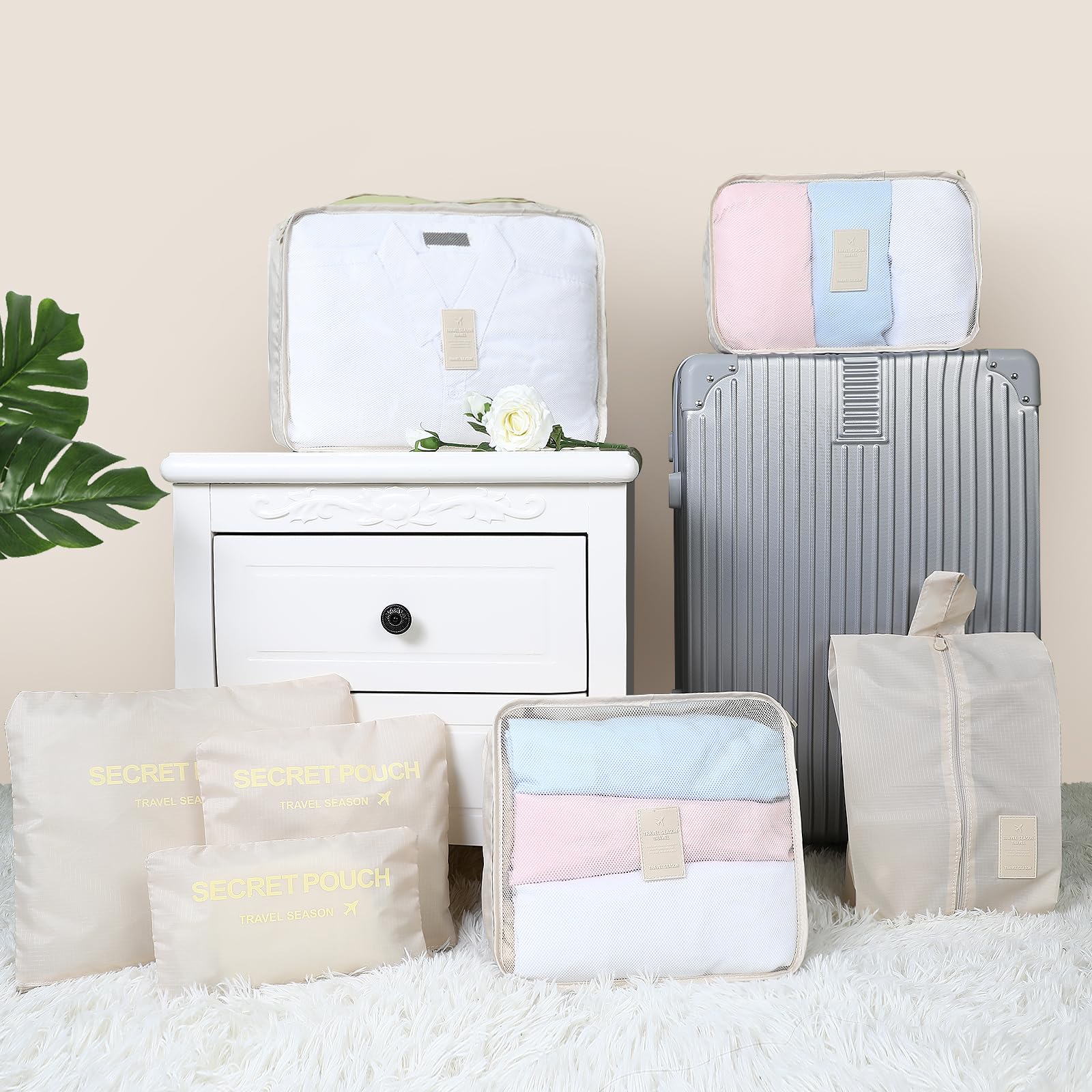 AiQInu Organizer Valigie 7 Pezzi Set,Waterproof Packing Cube Set Viaggio Organizer per i Vestiti,Scarpe,Intimo
