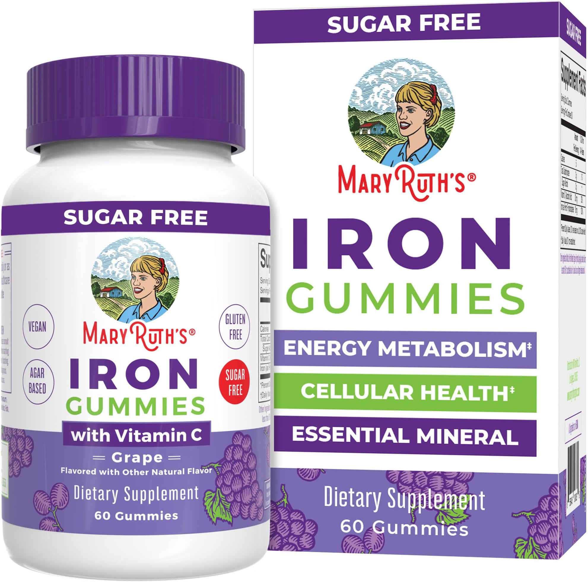 Iron + Vitamin C Gummies for Adults | Sugar Free | Gummy Iron Supplements + VIT C for Ages 14+ | Iron Supplement for Iron Deficiency | Immune Support | Vegan | Non-GMO | 60 Count