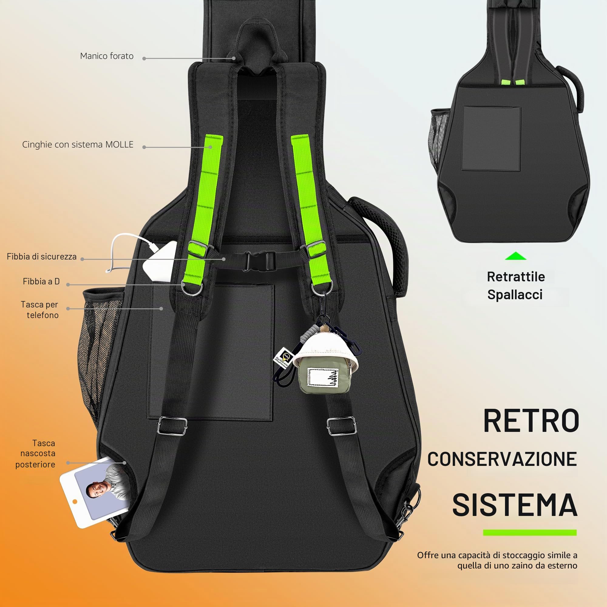 CAHAYA Custodia Softshell Imbottita per Chitarra: Adatta per chitarre acustiche da 40, 41 e 42 pollici, spessore 12 mm, con tasche anteriori, posteriori e laterali, design outdoor alla moda