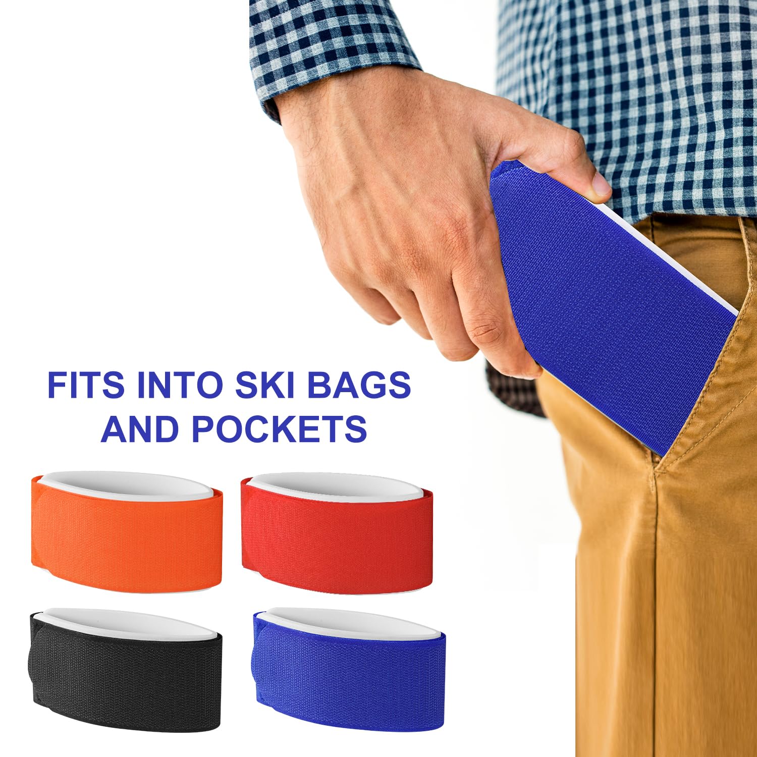 8pcs Attache Ski, Sangles de Ski Réglables Bande Ski Fixation de Ski avec Coussinet de Protection pour Accessoires de Sports d'hiver(Rouge, Orange, Bleu, Noir)