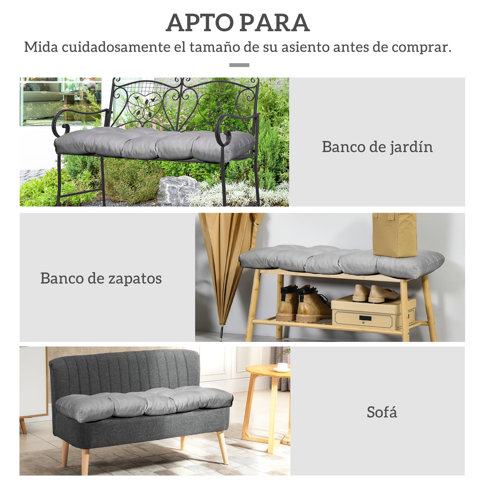 Outsunny Set di 2 Cuscini Sostitutivi Panchina 43x19x3 cm Grigio