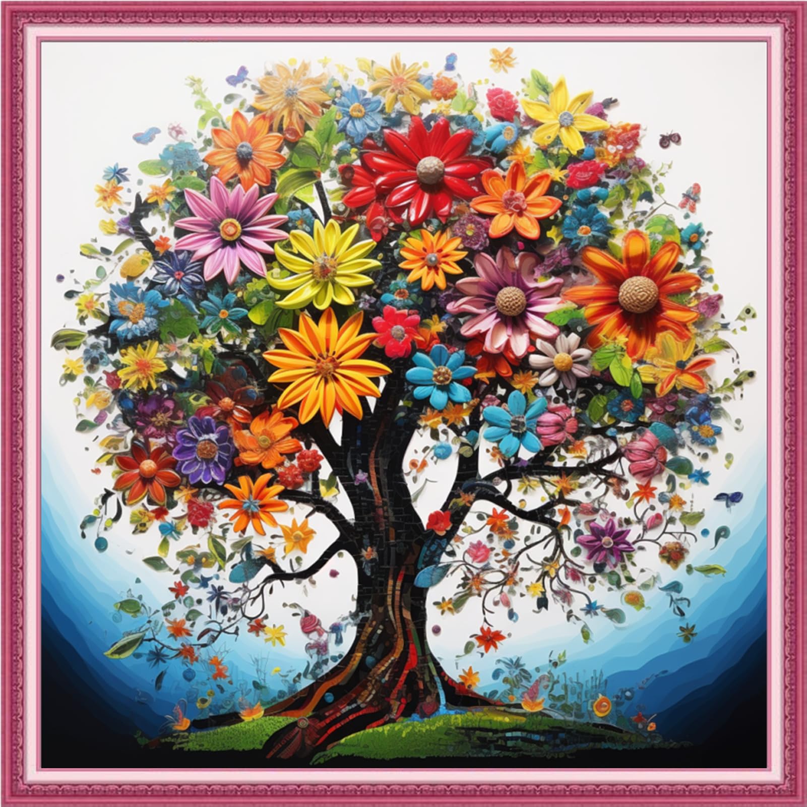 Joyhoor Cross Stitch Kits for Beginners Stamped Cross-Stitch Supplies Needlework preprint Embroidery Kits for Adults DIY Needlepoint Kits Embroidery Patterns 11CT-Magic Colorful Tree 18.x18 inch