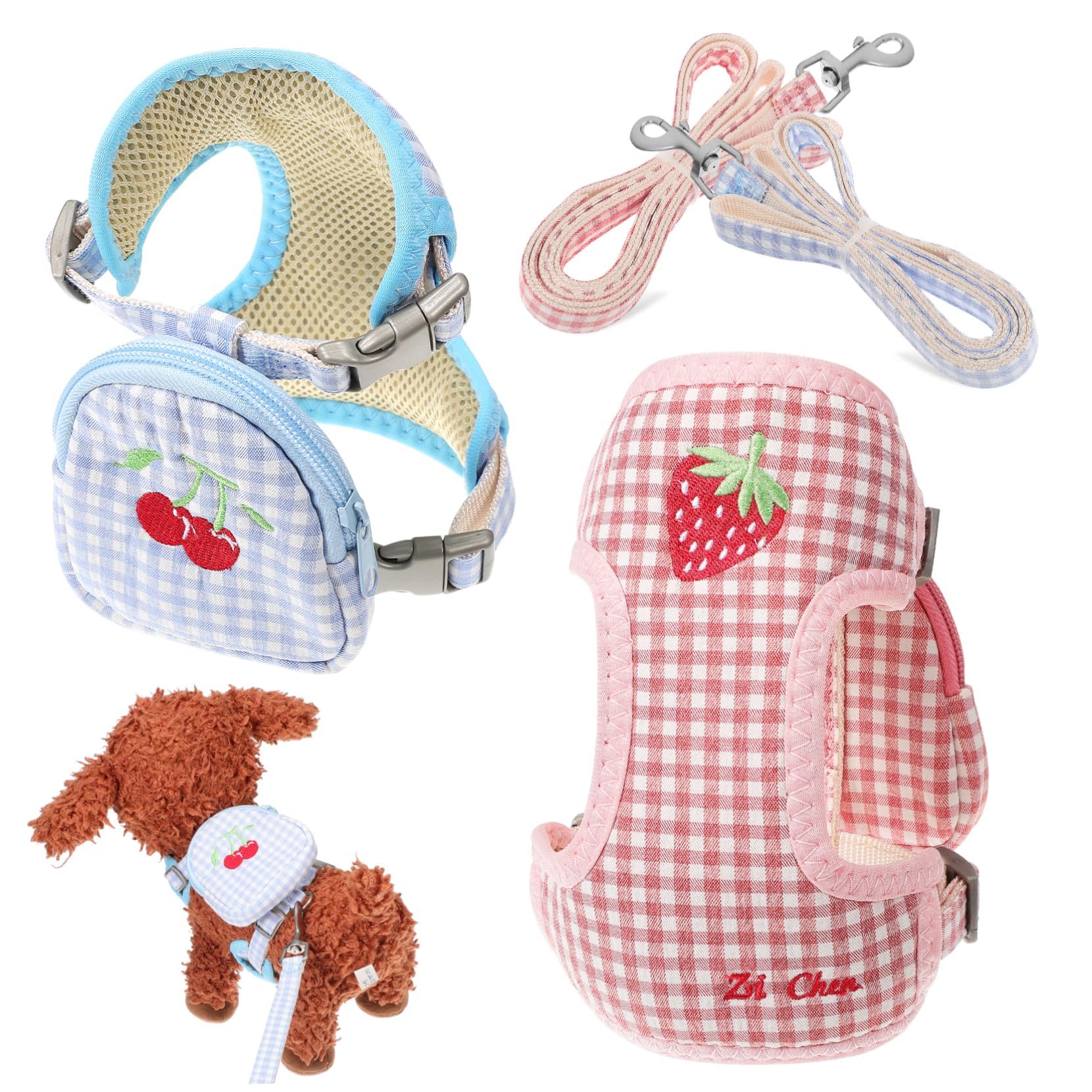 BESPORTBLE 2pcs Detachable Dog Harness Backpack Pet Vest with Leash Cute Plaid Design for Small Dogs Lightweight and Easy to Carry