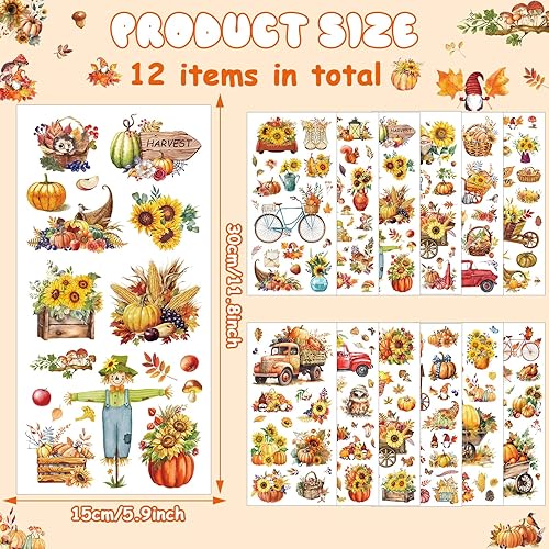 Miniatura 2 de 12 hojas de calcomanías para decoración de otoño con hojas de arce y calabaza, transferencia de girasol, calcomanías para muebles de madera y