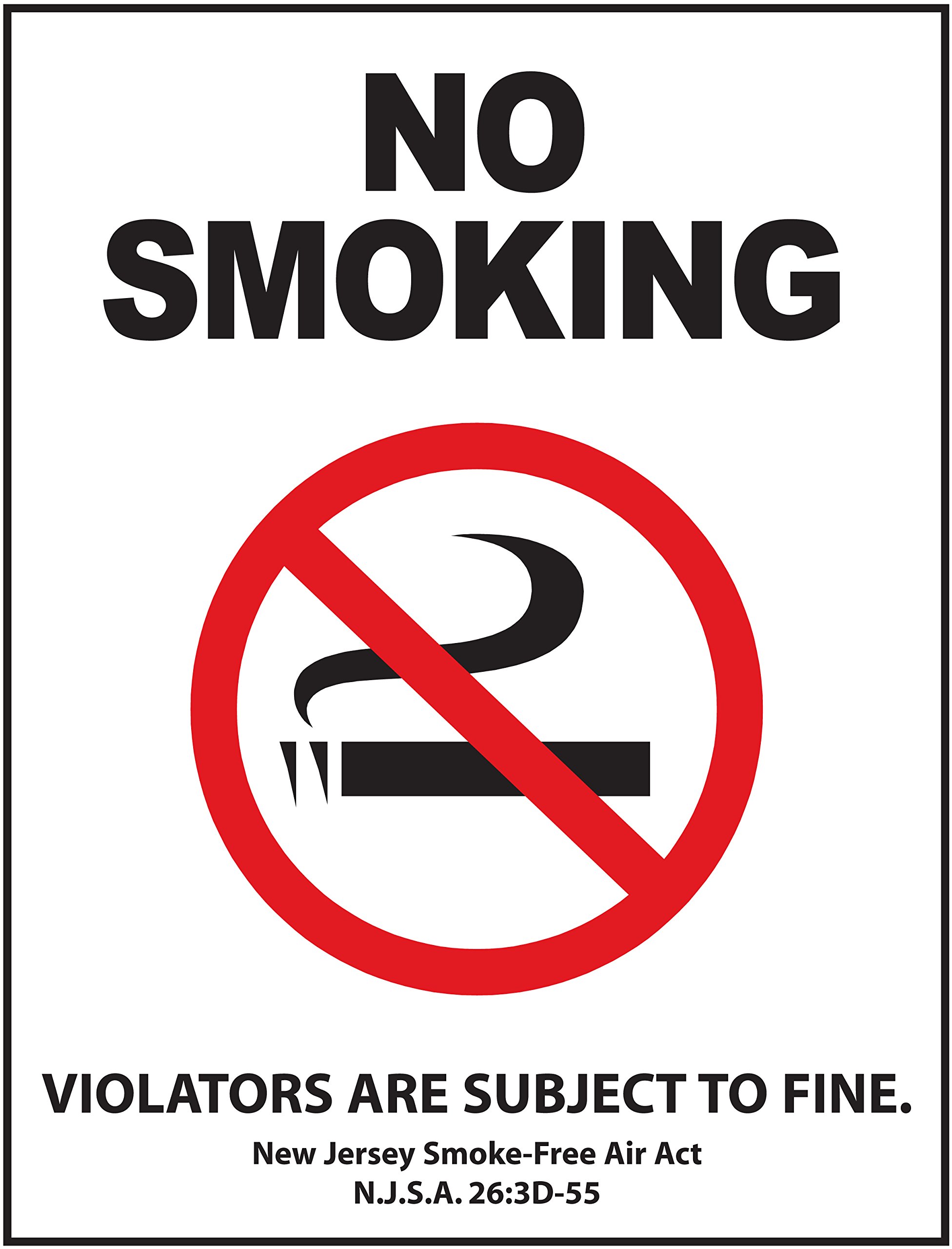 Zing Green Products 1856D Recycled Polystyrene "No Smoking" Window Decal, Face-Adhesive, New Jersey, 7" Height x 5" Width, Pack of 2