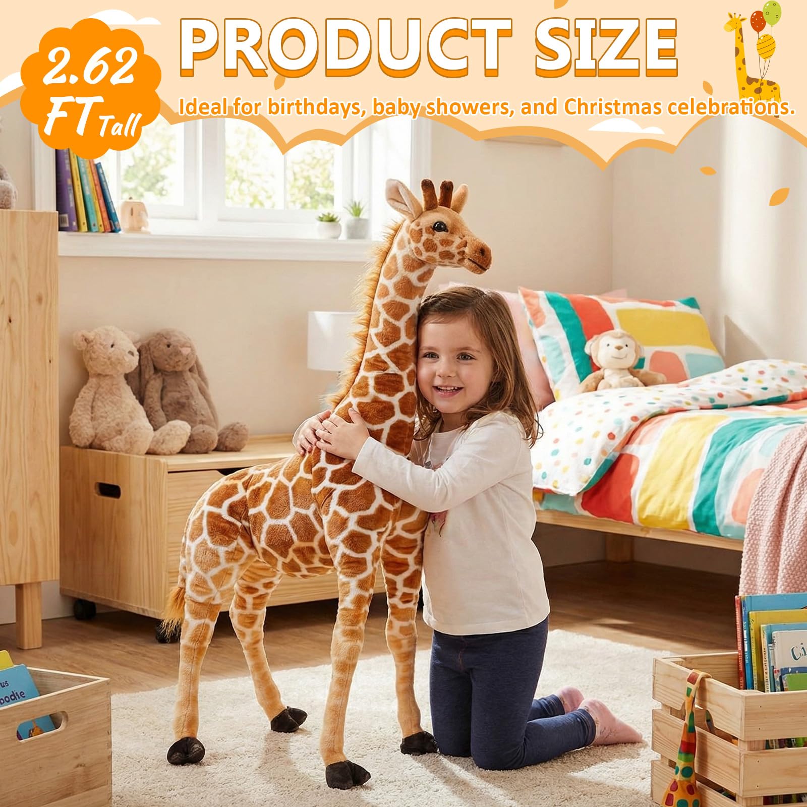 Meooeck Giraffa gigante da 80 cm, grande peluche per bambini, realistica, per compleanno, decorazione per la casa