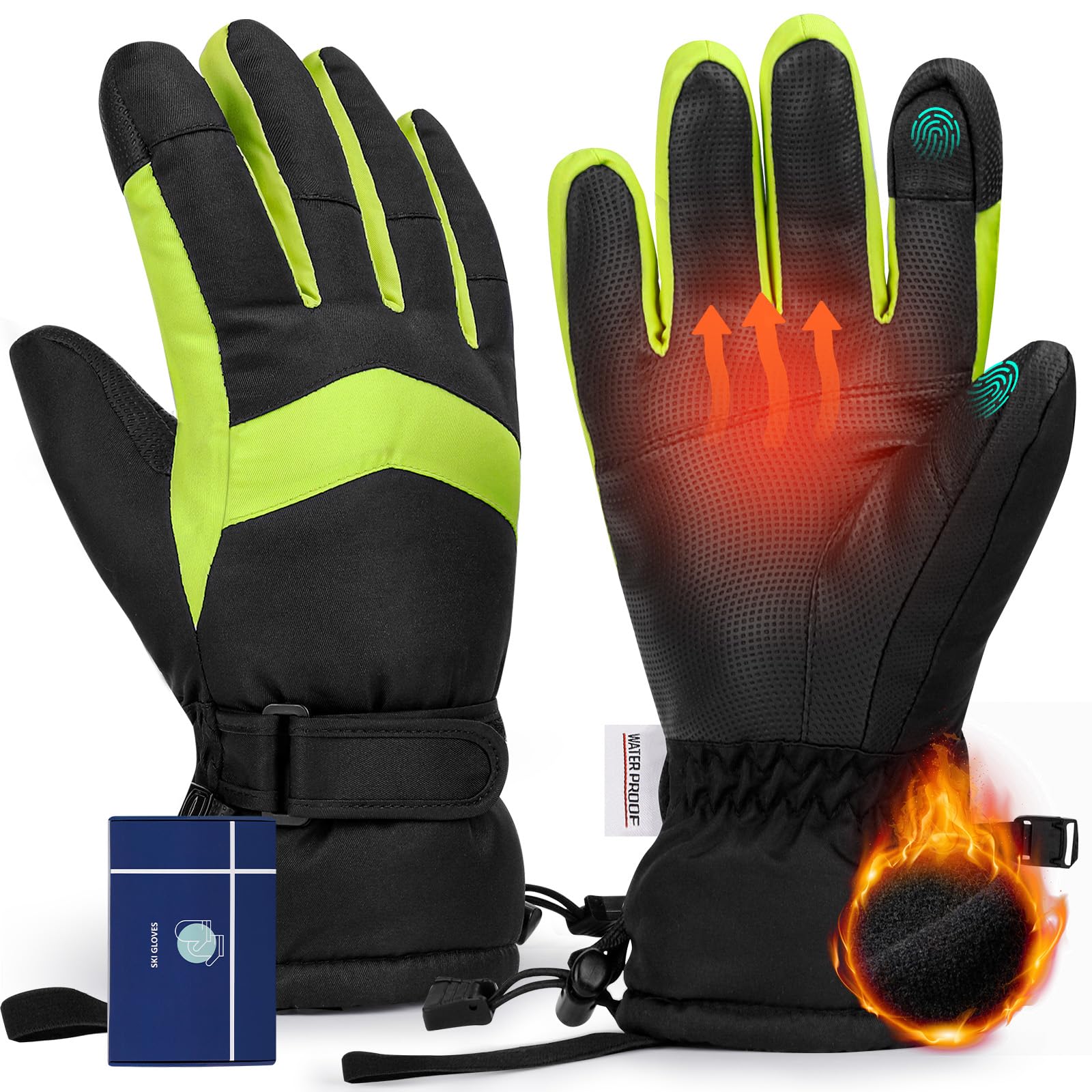 Hyeek Guanti Invernali Donna, Impermeabili Guanti Sci Donna - Caldi Touch Screen Guanti Neve per Ciclismo,Moto,Trekking,Corsa,Snowboard