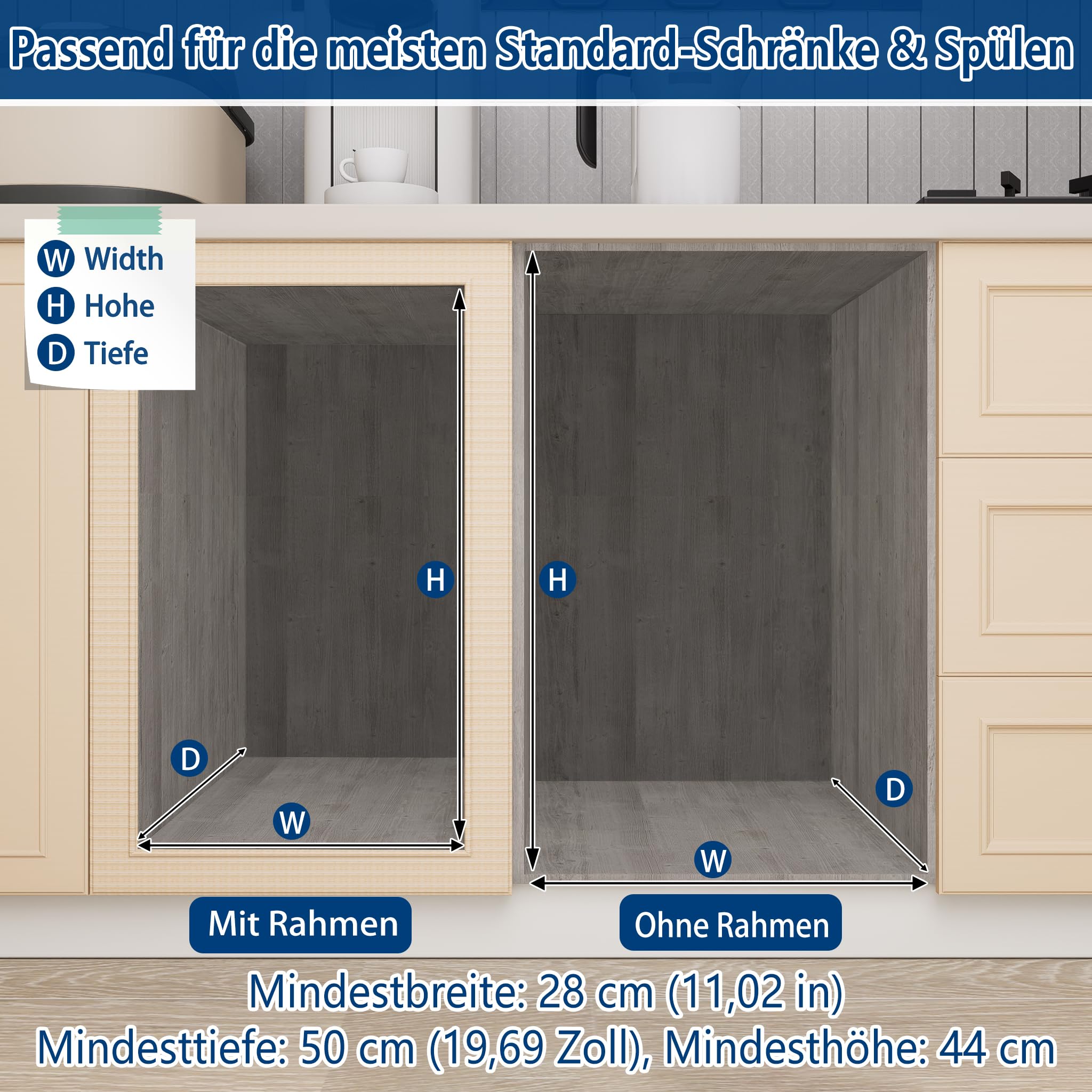 Grau 2 x 15L Einbaumülleimer Mülltrennsystem Ausziehbar Mehrfachbehälter Abfallsammler Schrankmülleimer Geruchsdicht Komfortabler Zugang für Küche 48x34x35cm