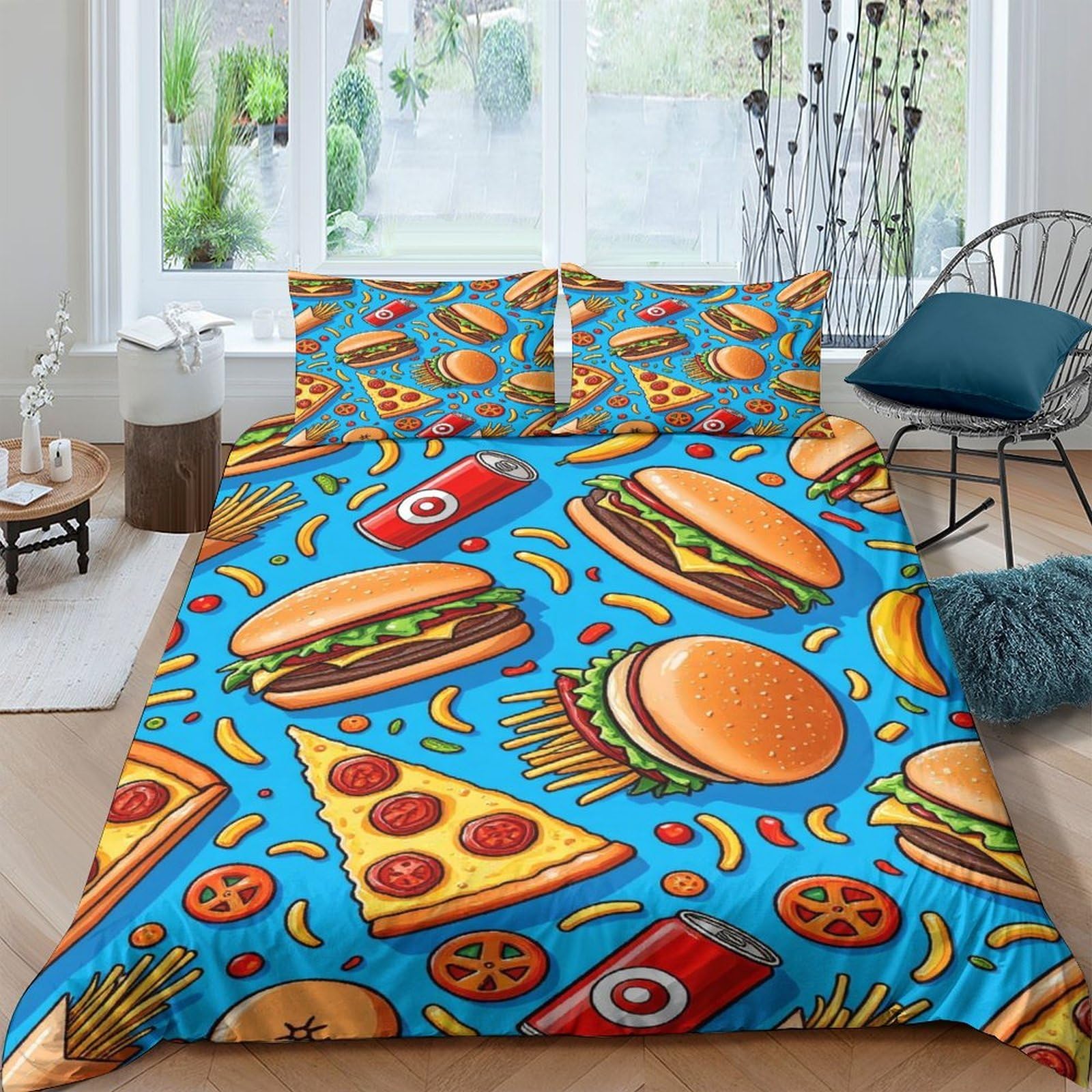 Ctjqhvkz Style-5 3D Printed Burger Pizza Fitted Sheet Microfiber Soft Vibrant Soda Fries Bed Cover For Bedroom Dorm Mattress Protection Decor Single（135X200cm）