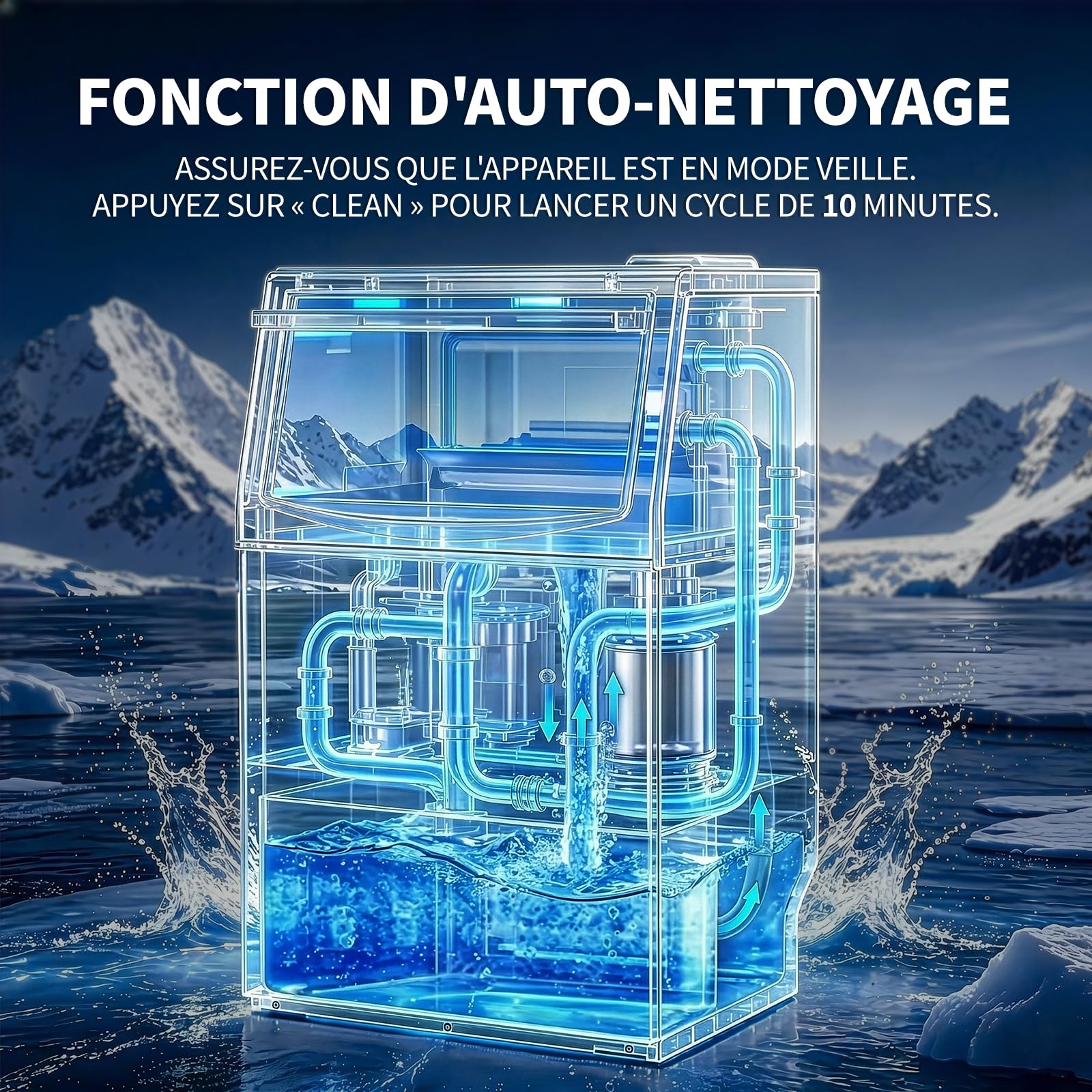 LEADZM Machine à Glaçons Commerciale 50 kg/24h, Capacité de Stockage 23 kg, 50 Glaçons par Cycle, Acier Inoxydable, Nettoyage Automatique, Idéale pour Bar, Restaurant et Café