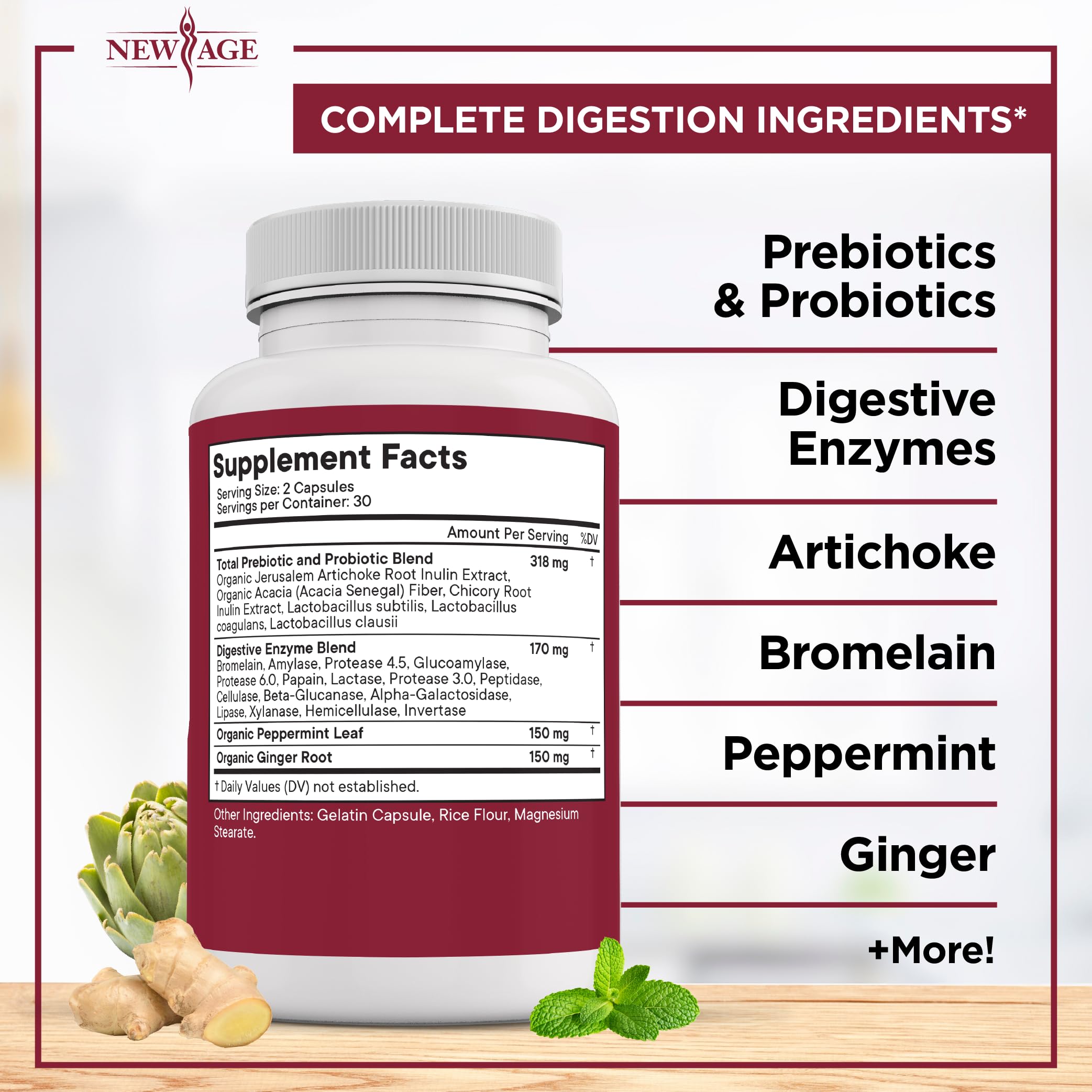 NEW AGE Digestive Enzymes for Gut Health - Probiotic Multi Enzymes with Prebiotics and Probiotics with Lipase for Women and Men for Digestive Health, Daily Enzymes for Digestion - 120 Count — Amazon image 5