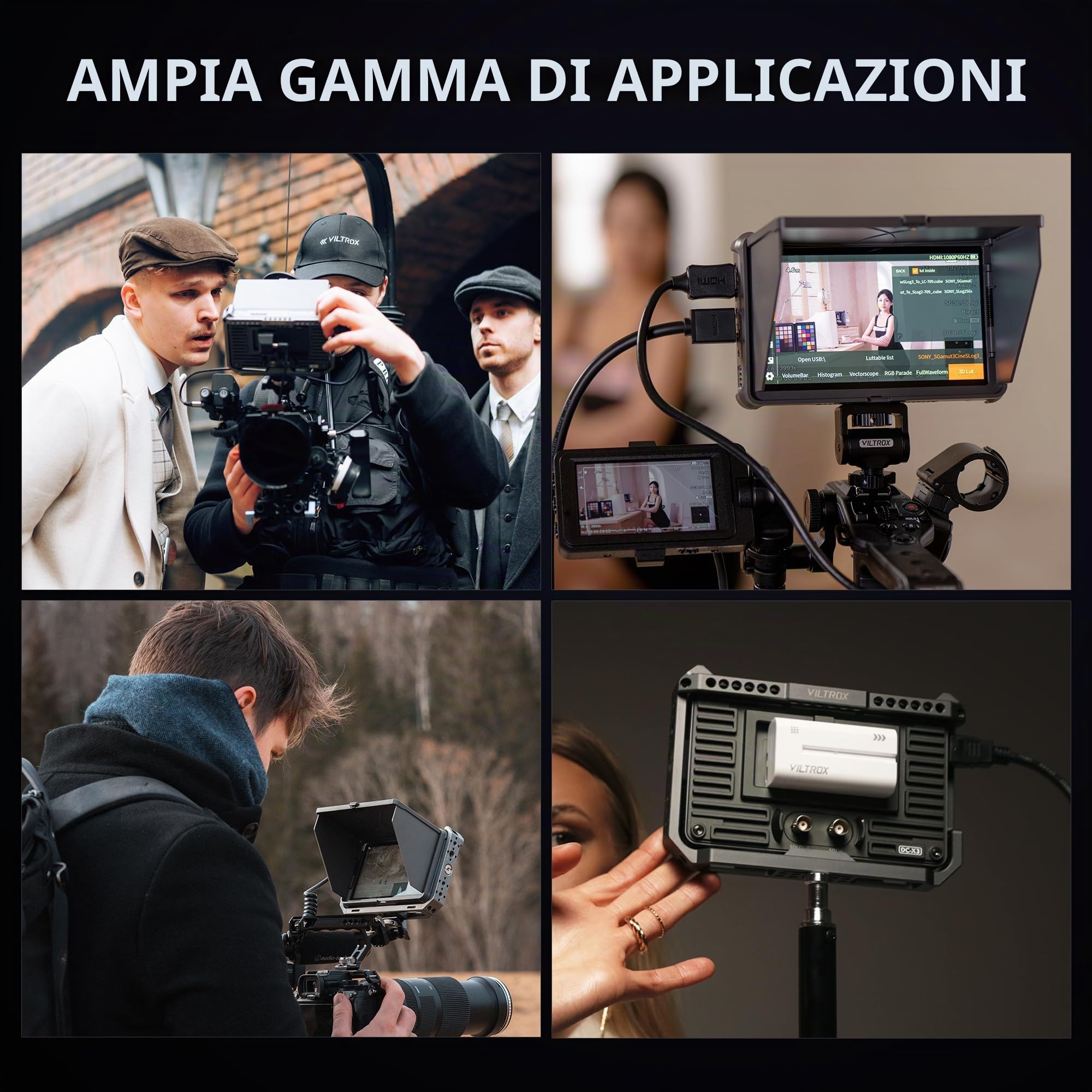 VILTROX DC-X2 Monitor da Campo per Fotocamera 2000 Nits 6" HDR Touchscreen DSLR Camera Monitor con1920x1080 IPS 4K HDMI Loop in/Out Forma d'onda LUT 3D Video Peaking Focus Assist Batteria Paraluce