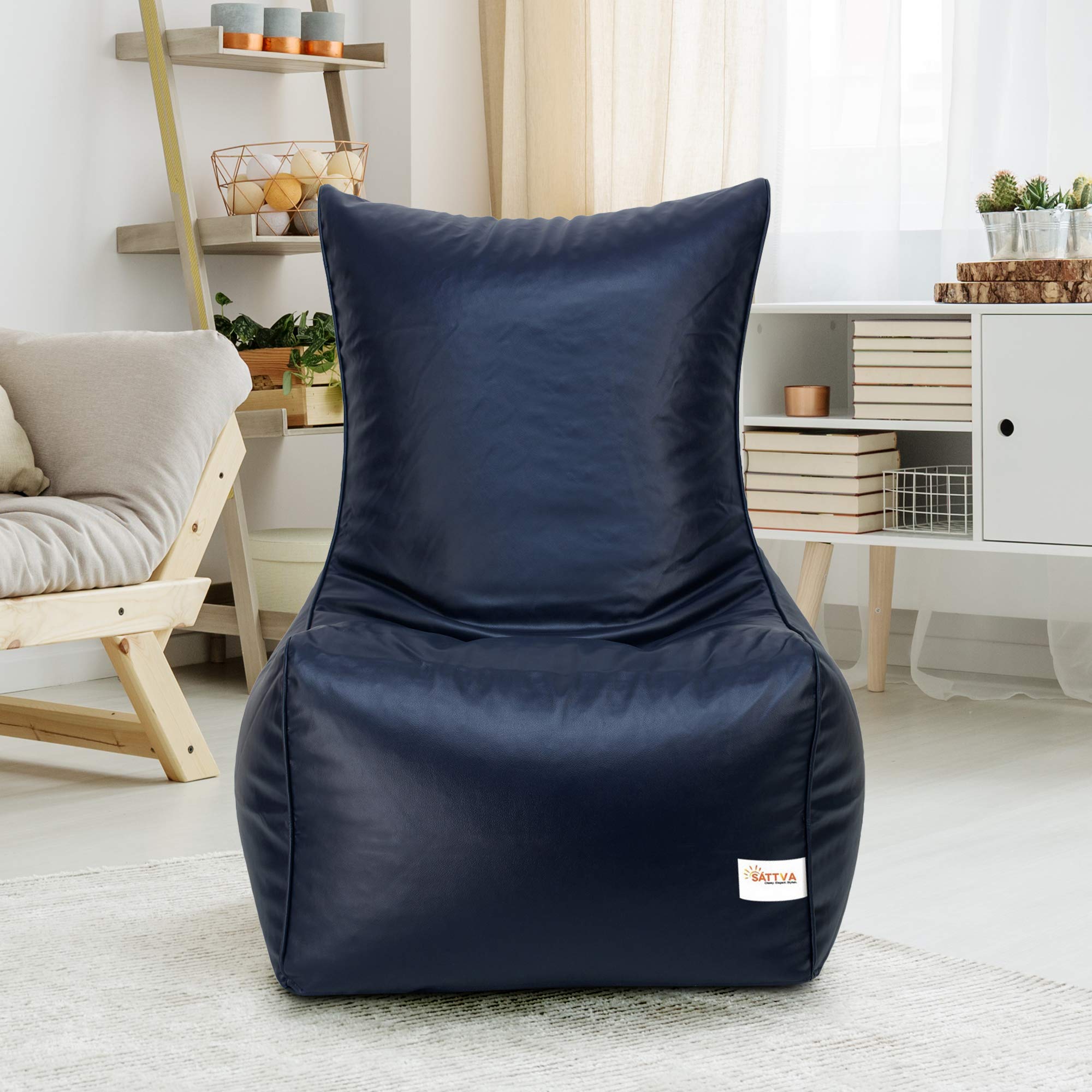 SATTVA XXXL Chair Style Bean Bag Filled with Beans | Faux Leather Bean Bag Chair for Adults & Teens | Pre-Filled Comfortable Seating for Home, Living Room, Bedroom, Gaming & Office – Navy Blue-image-34