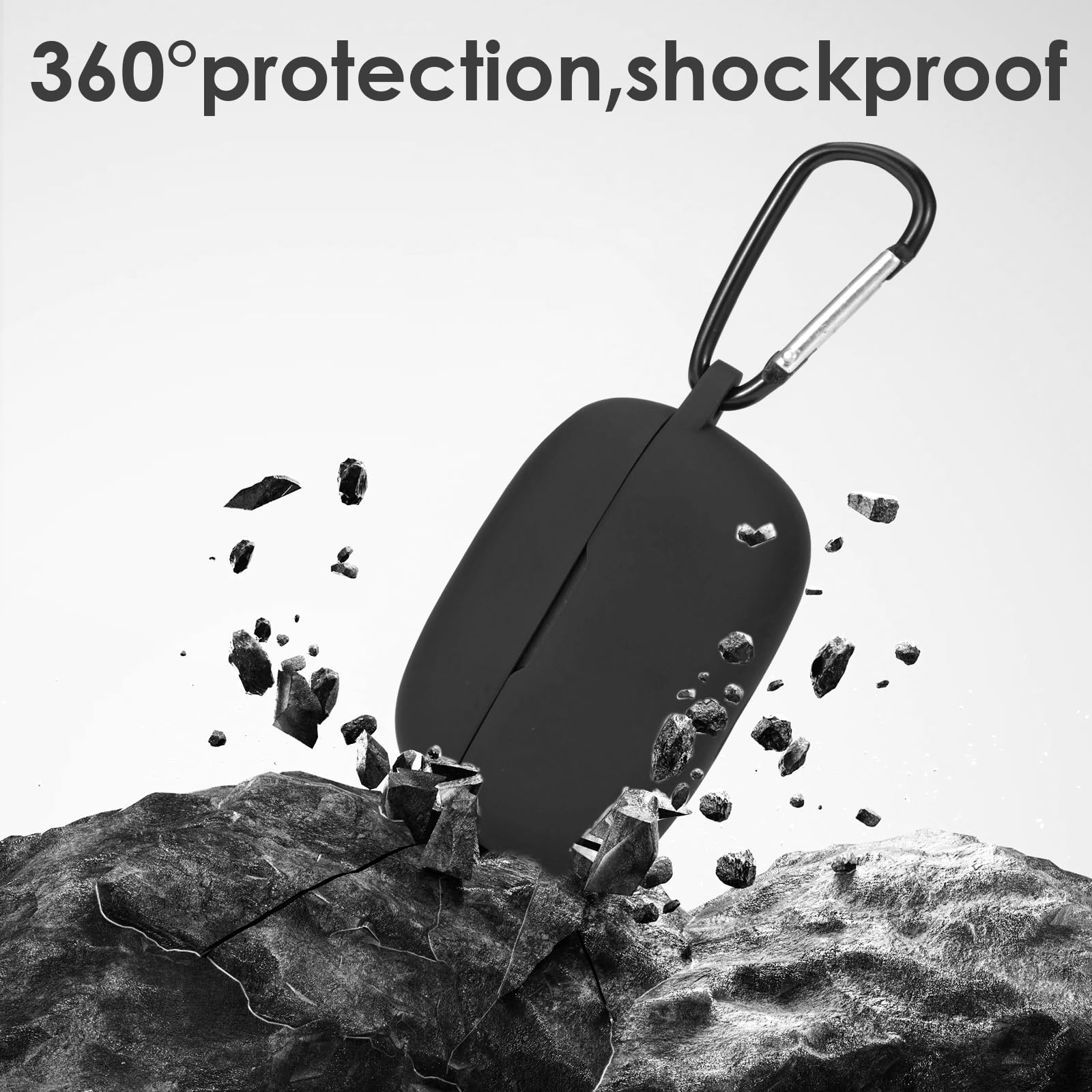 Silicone Case for JBL Vibe Beam 2025/Vibe Beam 2023/Vibe 200TWS True Wireless Headphones, Premium Shockproof Case Cover with Carabiner Compatible with JBL Vibe Beam/Vibe 200TWS.(Black)