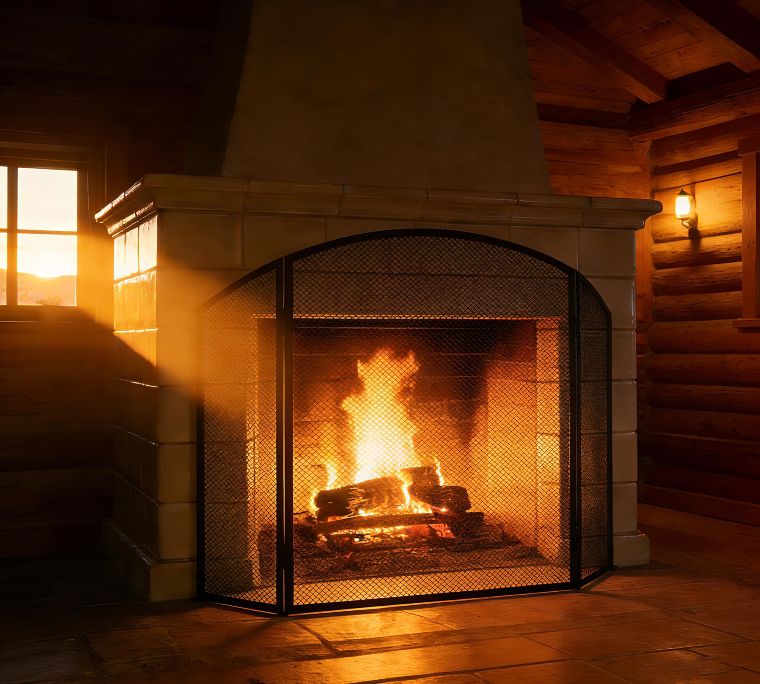 Kingson Rejilla de Protección para Chimenea Negra 96.5x61cm, Protección contra el Fuego para Estufas de Leña y Quemadores de Troncos, Protección contra el Fuego para Bebés, Protección contra el Fuego