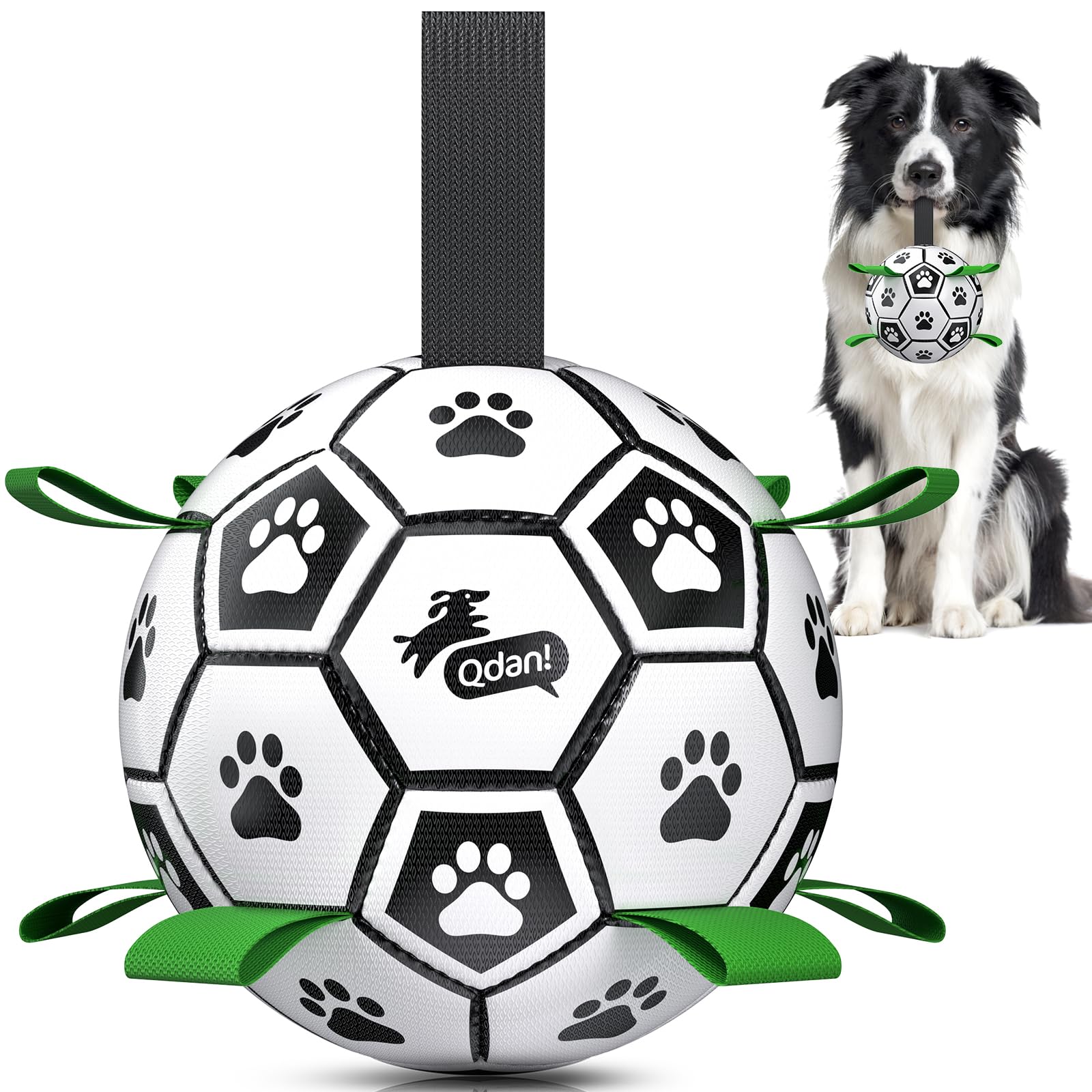 QDAN Dog Toys Dog Balls, World Cup Dog Soccer Ball with Straps, Dog Birthday, Herding Ball, Durable Balls for Small Medium Pet, Puppy Outdoor Toy (6 Inch)
