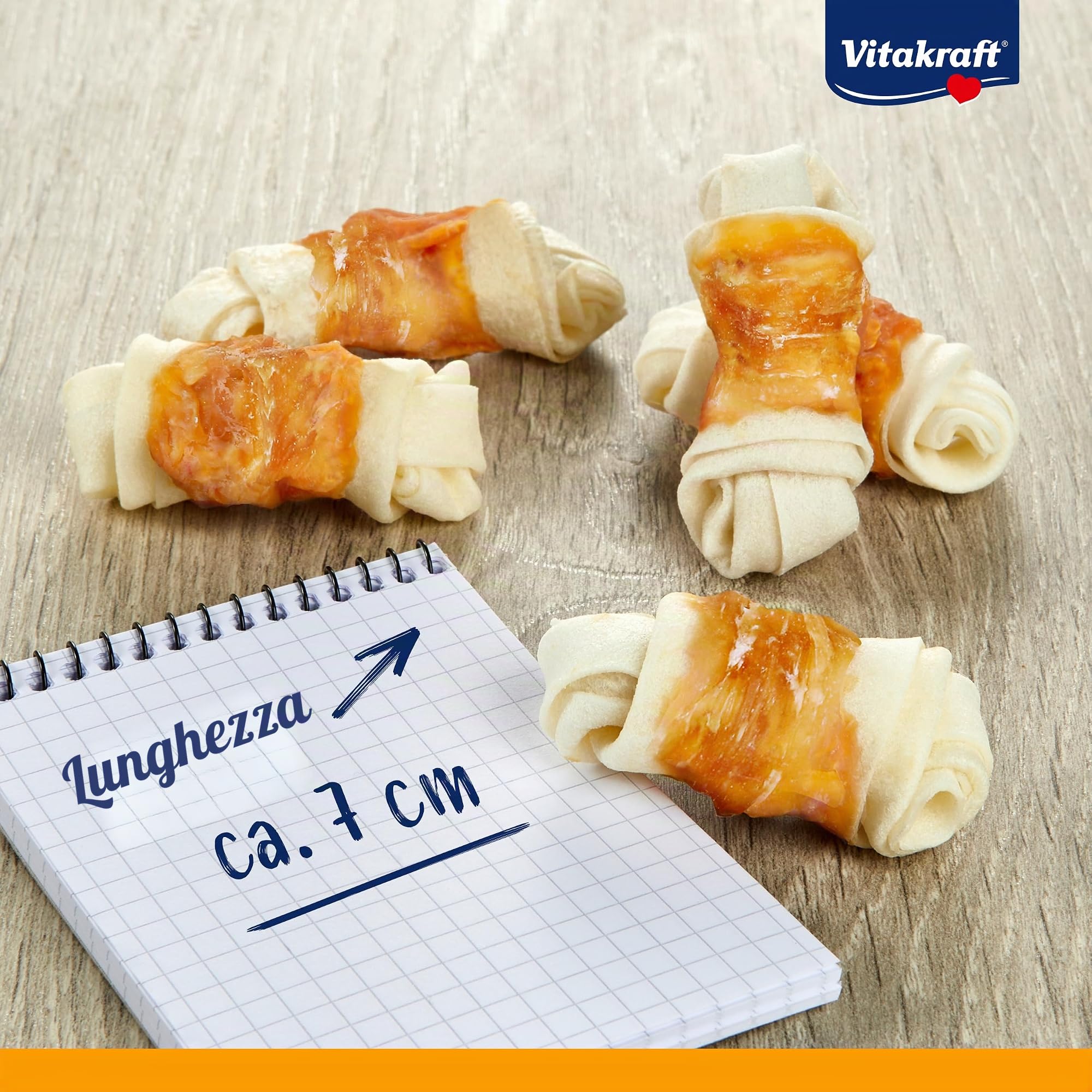 Vitakraft Delicious Chews, osso da masticare per cane, osso da masticare con pelle di manzo avvolto in carne di pollo, per occupazione, senza zuccheri aggiunti (10x 70g)
