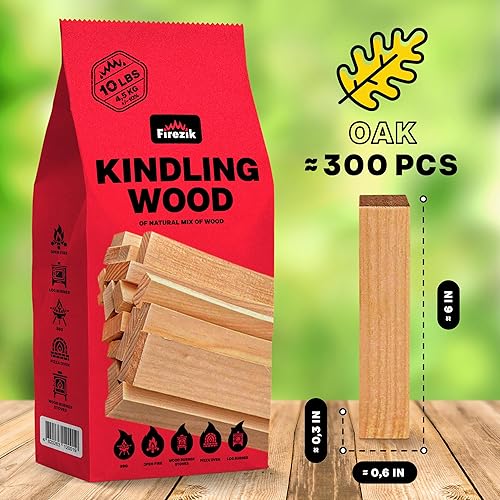Miniatura 4 de Kindling Wood - Paquete de 300 palos de inicio de fuego de madera de roble de 10 libras, arrancadores de leña secados al horno para chimenea,