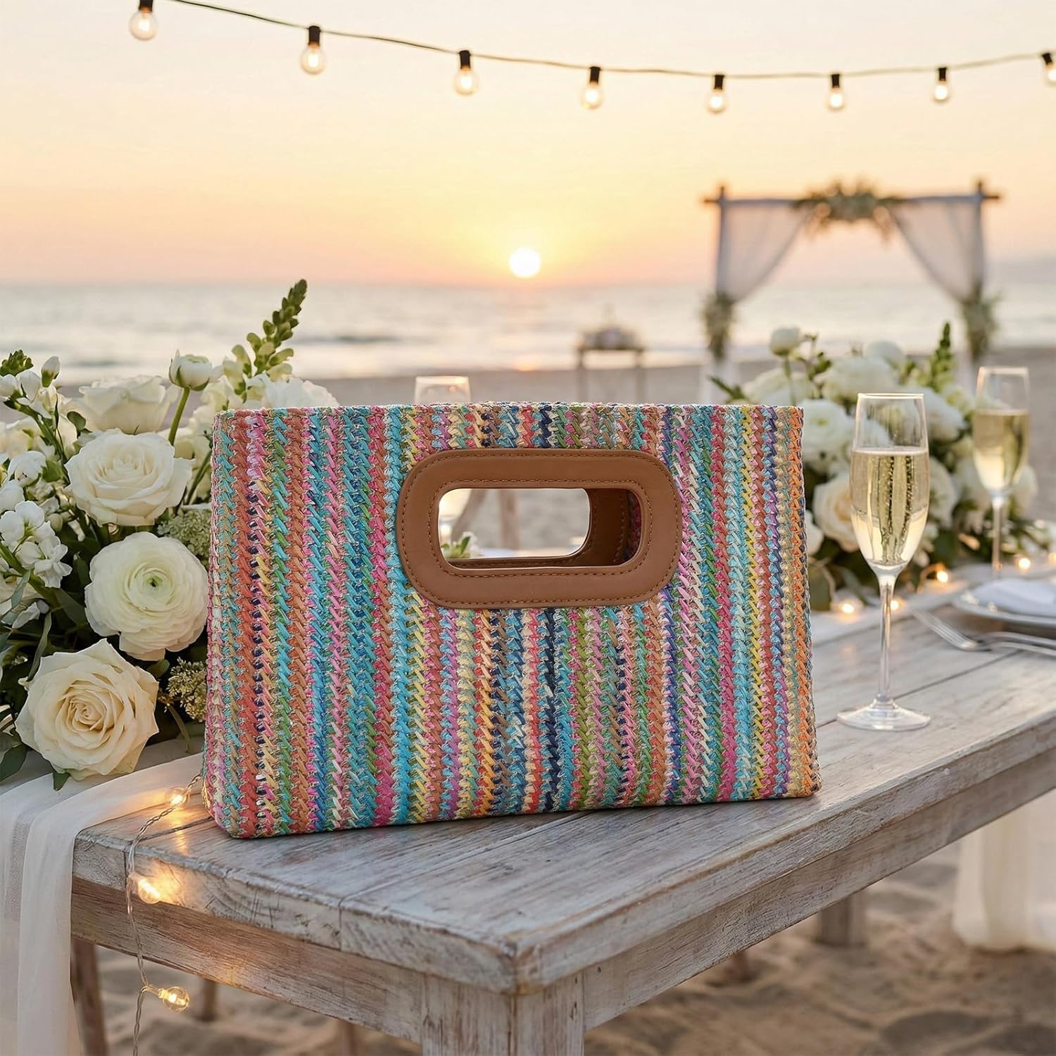 Straw Clutch Purses for Women with Top Handle Summer Clutch Purse Beach Vacation Evening Bag Boho Crossbody Beach Bags