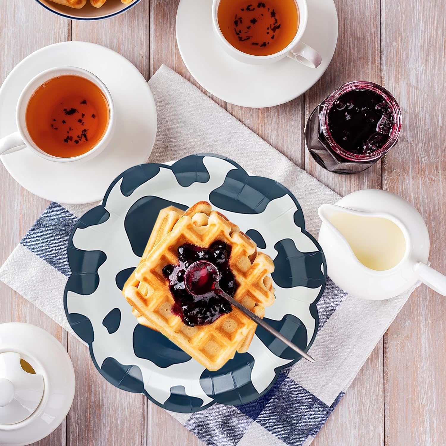 175Pcs Cow Print Birthday Party Supplies Farm Cow Print Scalloped Paper Plates Set 9"& 7"Cow Plates Napkins Cups Knive Fork Spoon for Cow Themed Birthday Party Decorations - Image 4