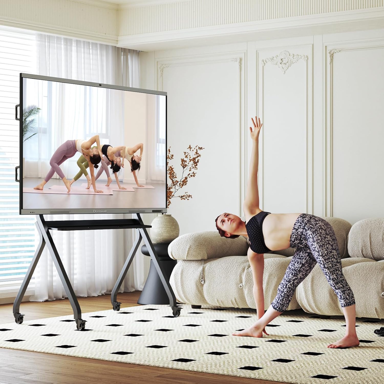 Shiarffe Smart Board Stand for 55"- 86'' Interactive Whiteboard, Mobile Stand with Rolling Wheels for Smart Whiteboard, Fixed Frame