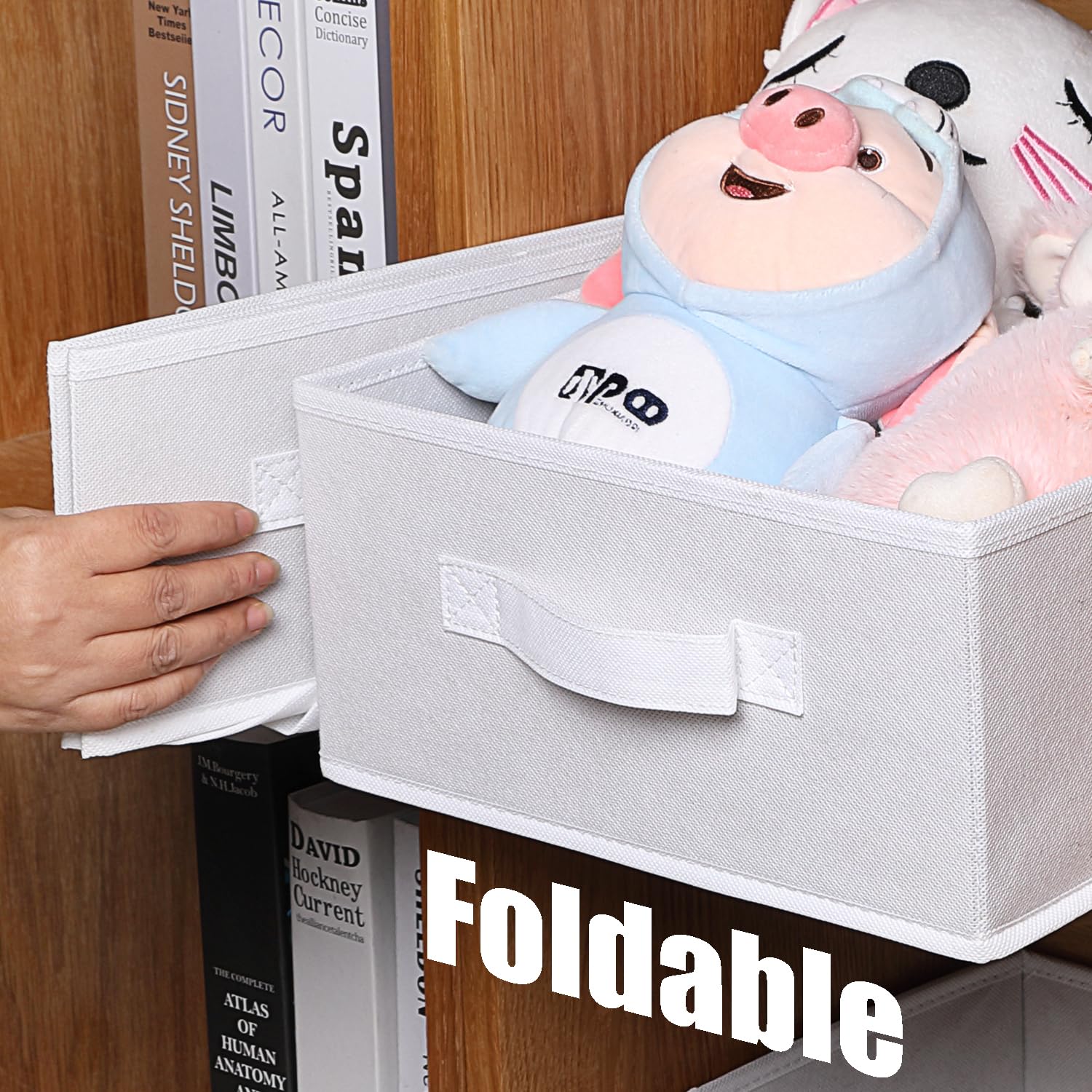 OVAKIA Fabric Storage Box, Foldable Wardrobe Clothes Organiser Boxes With Handle For Shelves Drawer Underwear Bras Socks Toys, Pack Of 4 (Black