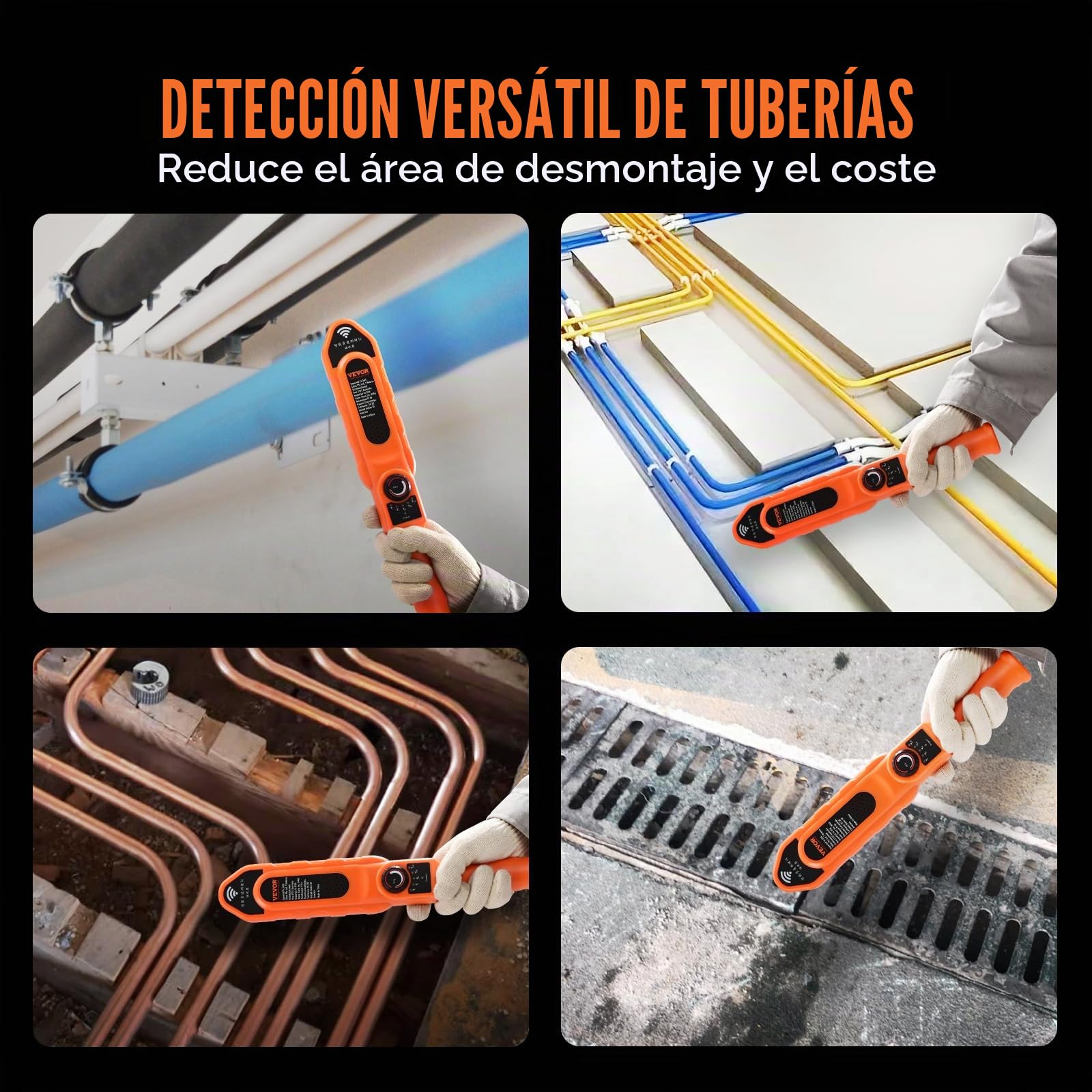 VEVOR Detector de bloqueo de tuberías Localizadores de tuberías 30m Impermeable IP67 Sensibilidad ajustable Escáner de pared de alcantarillado Herramienta de plomería para tubos de metal plástico PVC