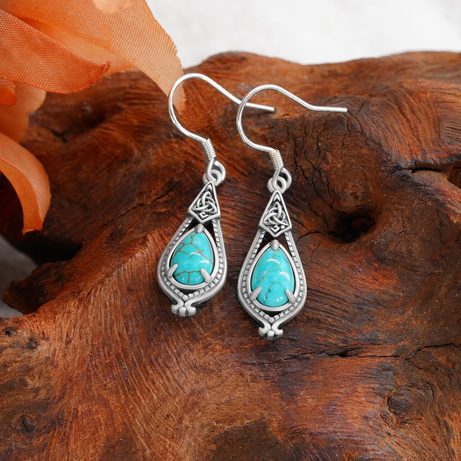 Celtic Earrings 925 Sterling Silver Genuine Turquoise Celtic Earrings Western Nature Gemstone Turquoise Jewelry Gifts for Women - Image 2
