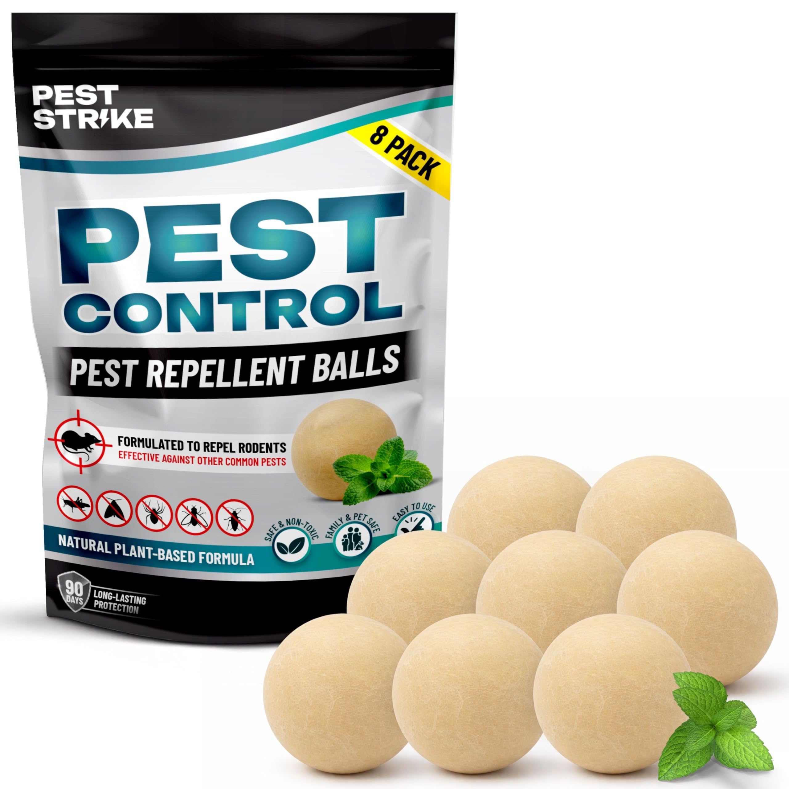 Rodent Repellent Balls – Peppermint Mice & Rat Deterrent for Indoor & Outdoor Use – Mouse Repellent for Home, RV, Garage, Car, Attic & Barns – Easy to Use, Mess-Free, Extended Protection (8 Pack)