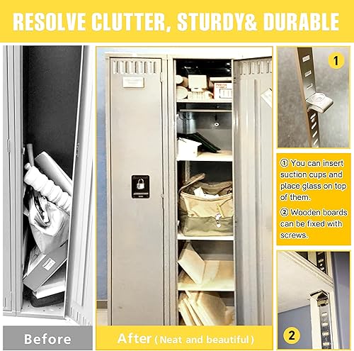 Miniatura 5 de Soporte ajustable para estante de 40 pulgadas, paquete de 8 tiras plateadas de pilastra para estantes, riel de estante, estantes de pared