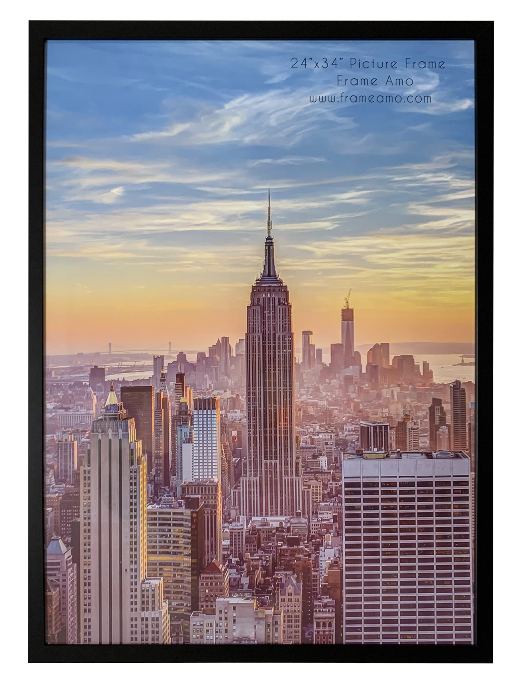Frame Amo Black 24x34 Picture or Poster Frame, 1 inch Wide Border, Smooth Finish, Acrylic Front
