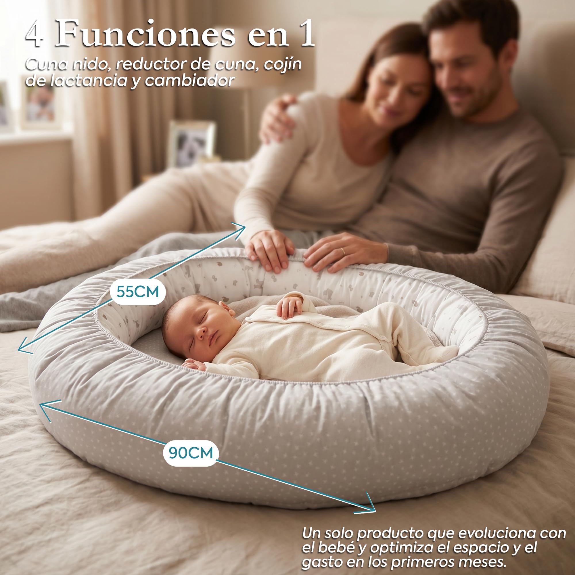 Cambrass - Cuna Nido portatil para bebé - Reductor para Cuna, Ideal para recién Nacido - Plumeti 55x90x15 cm Rosa