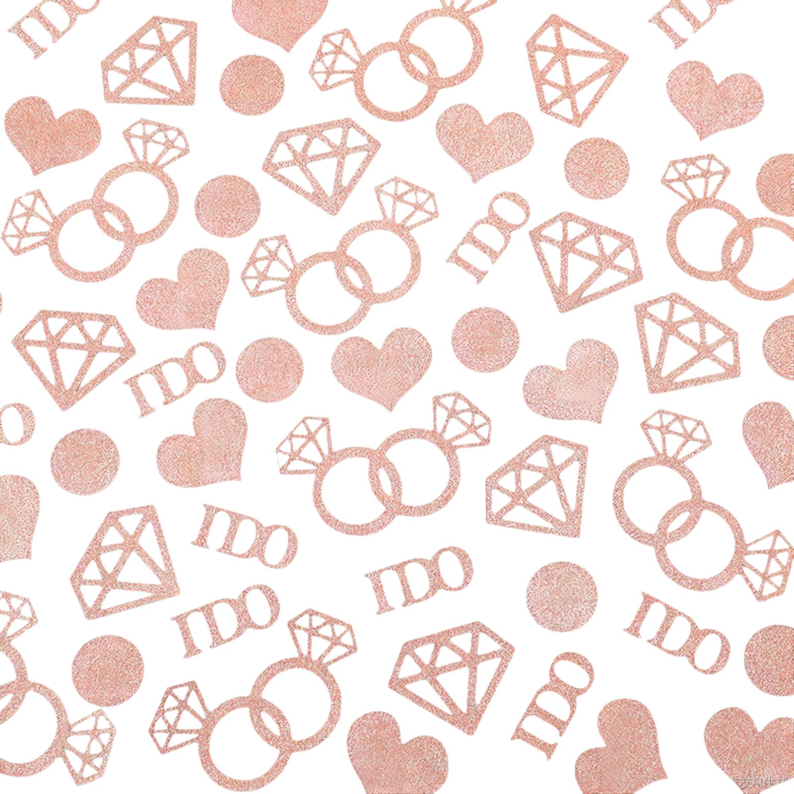 100 Pcs Rose Gold Wedding Table Confetti Diamond Ring Heart Round Paper Confetti Glitter Paper Confetti Just Married Confetti Scatter Wedding Table Decoration for Engagement Party Card Decor