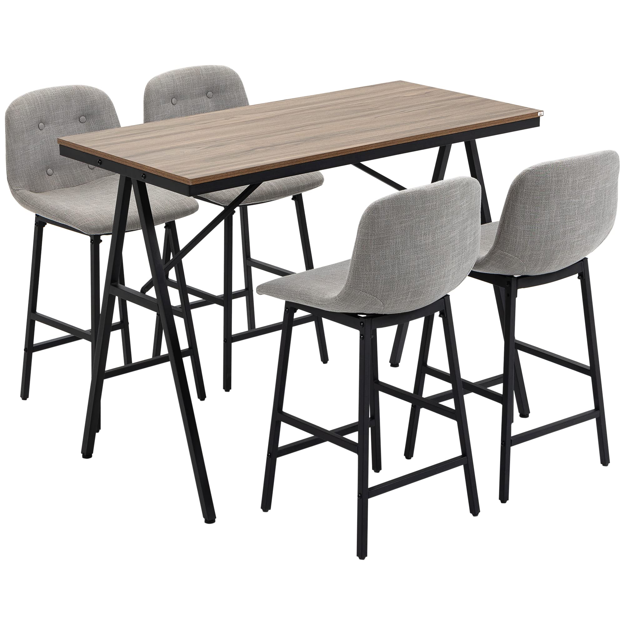 HOMCOM Bartisch-Set mit Barhockern – Esstisch-Set, 5-teilig, hellgrau