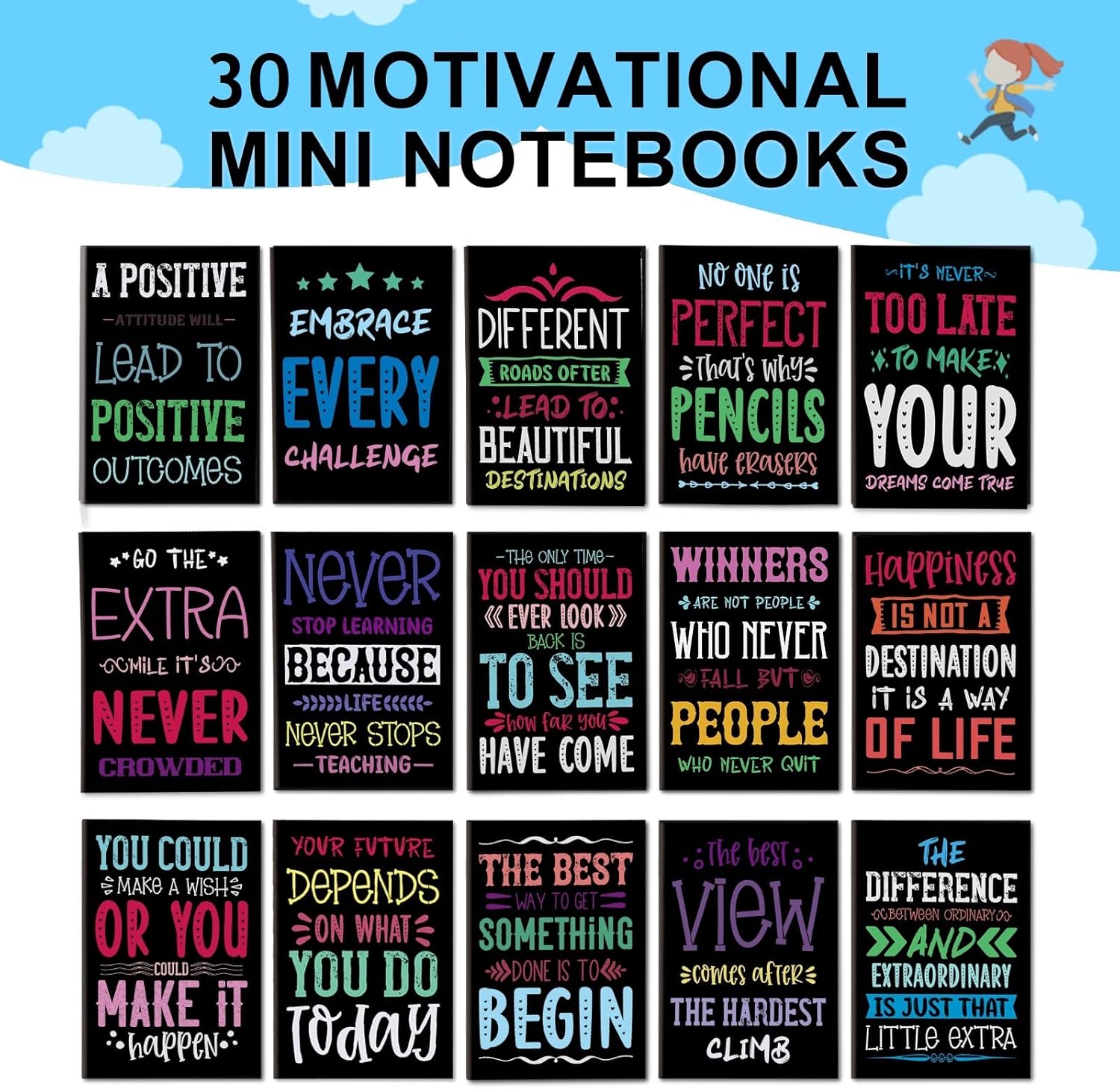 Inspirational Notepads Mini Motivational Notebooks, 30 Bulk Pack Pocket Journal Mini Notepad, Growth Mindset Inspiring Notepads for School Office Home Travel Gift Supplies, Coworkers, Party Favor