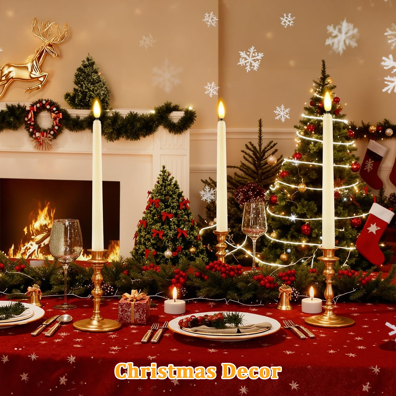 IMAGE Lot de 12 bougies coniques rechargeables sans flamme, mèche 3D ivoire avec minuteur à distance, ligne de pêche de 99,1 m, bougies LED vacillantes pour décoration de Noël, maison, mariage