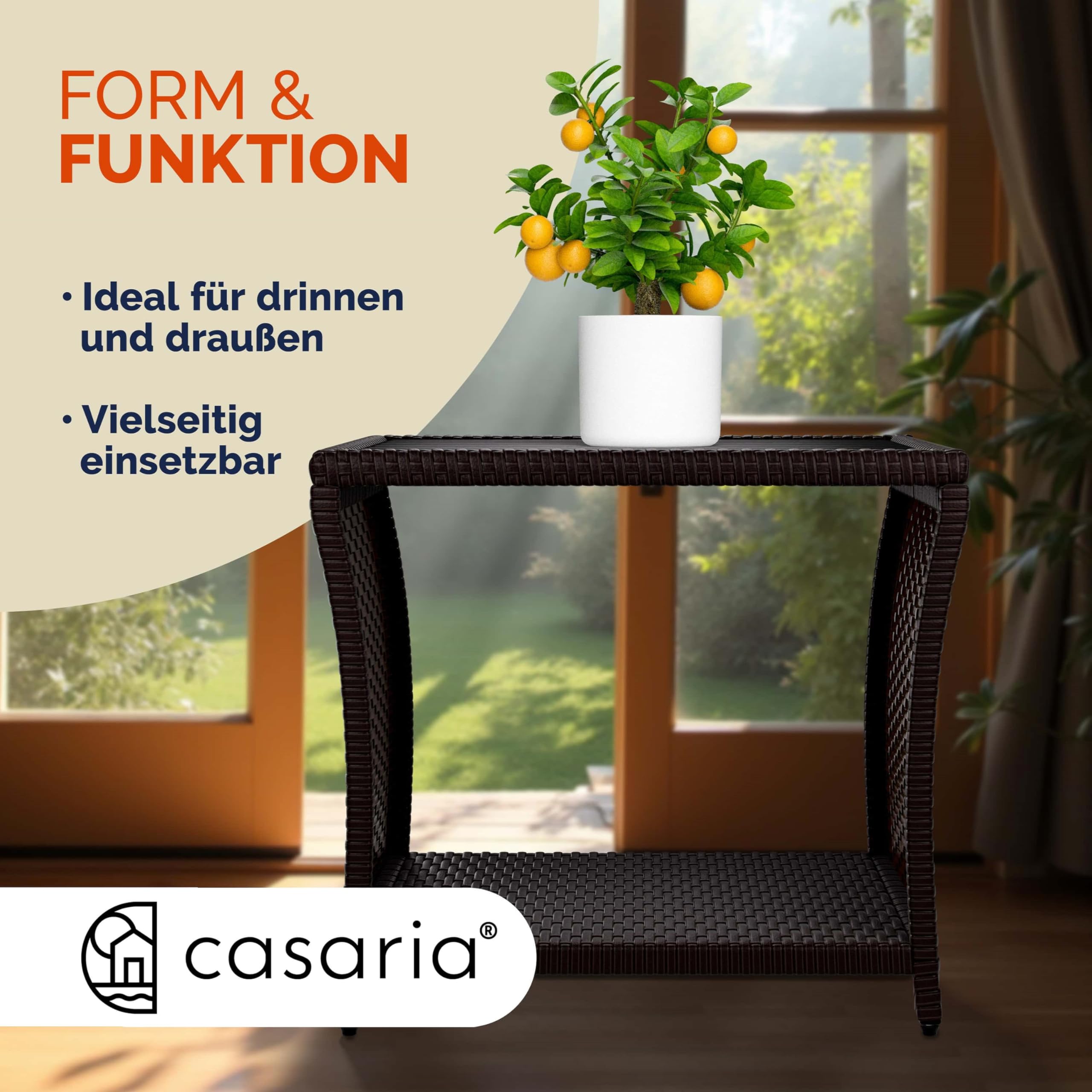 Casaria Table d'appoint en polyrotin Brun Plateau WPC 45x45x40cm réglable en Hauteur Jardin Balcon