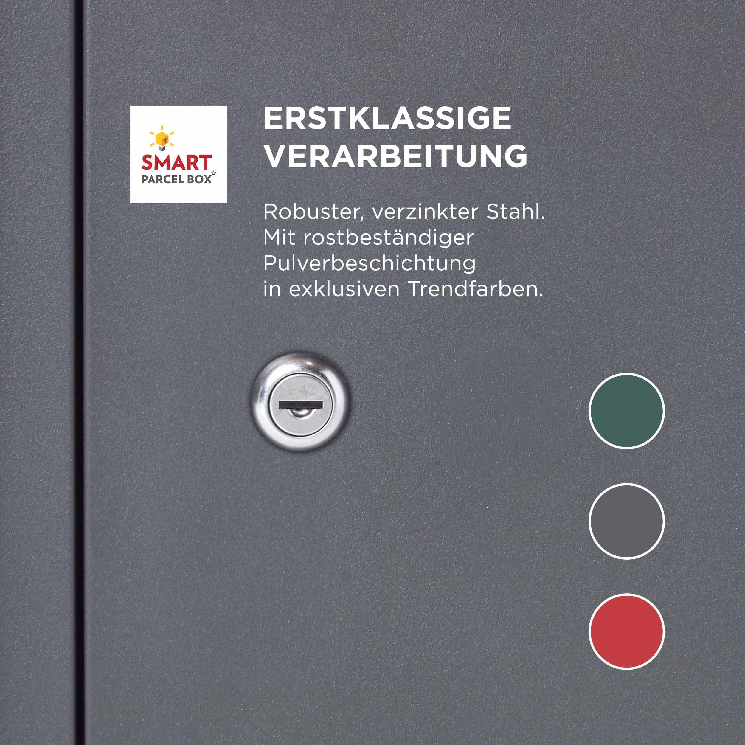 Smart Parcel Box Paketbox L mit Bogendach - Paketbriefkasten, grau | Standbriefkasten mit Paketfach, Paketbox draußen wetterfest, Front-Entnahme, verzinkter Stahl, rostfrei, pulverbeschichtet