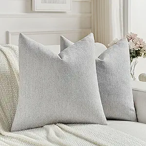 FUTEI Light Grey Chenille Decorative Throw Pillow Covers 22x22 Inch Set of 2,Soft Cozy Faux Linen Textured Cushion Case,Farmhouse Home Decor for Couch Living Room
