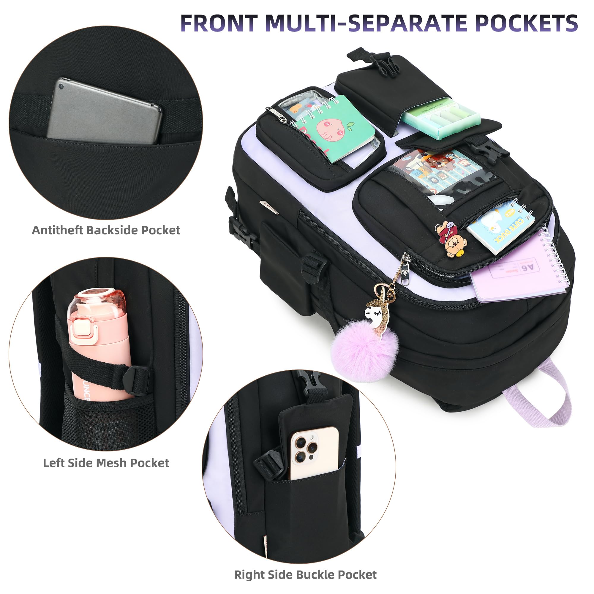 Zaino per ragazze con accessori per computer portatile Bookbags 16 pollici Kawaii scuola borsa college viaggio zaino per ragazzi
