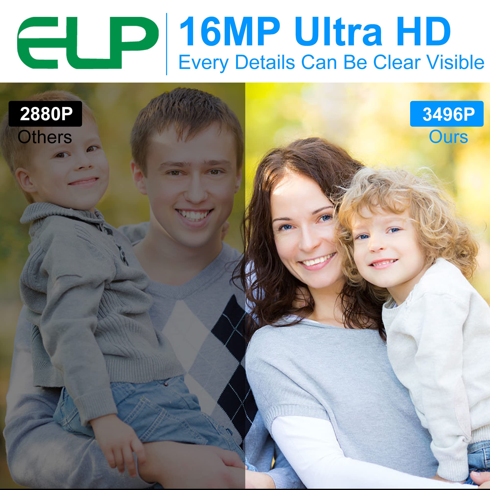 ELP Telecamera USB autofocus da 16 MP con custodia in metallo, mini webcam UVC USB2.0 4K con obiettivo 68 senza distorsione sensore IMX298 per PC e sorveglianza domestica
