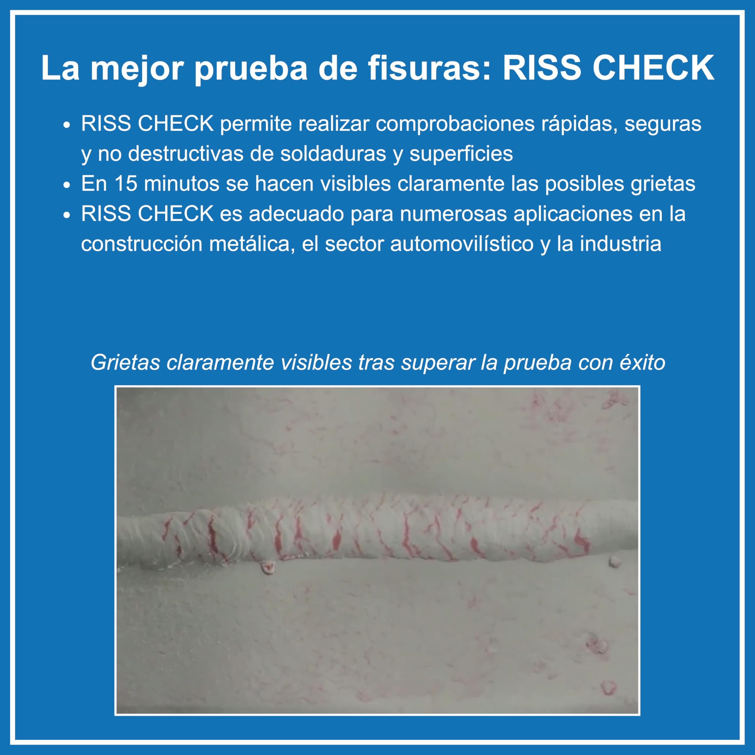 Kit control de grietas 3×500 ml – Spray limpiador grietas, spray detector rojo, spray contraste blanco – Ensayo no destructivo según norma DIN EN ISO 3452-2