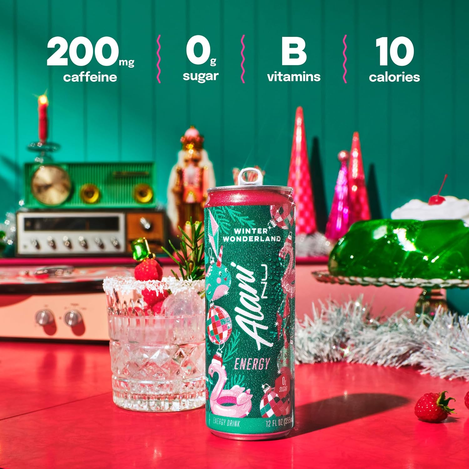 Alani Nu WINTER WONDERLAND Sugar Free, Low Calorie Energy Drinks, 200mg Caffeine, Biotin B Vitamins, Zero Sugar, 10 Calories, 12 Fl Oz Cans, 24 Pack