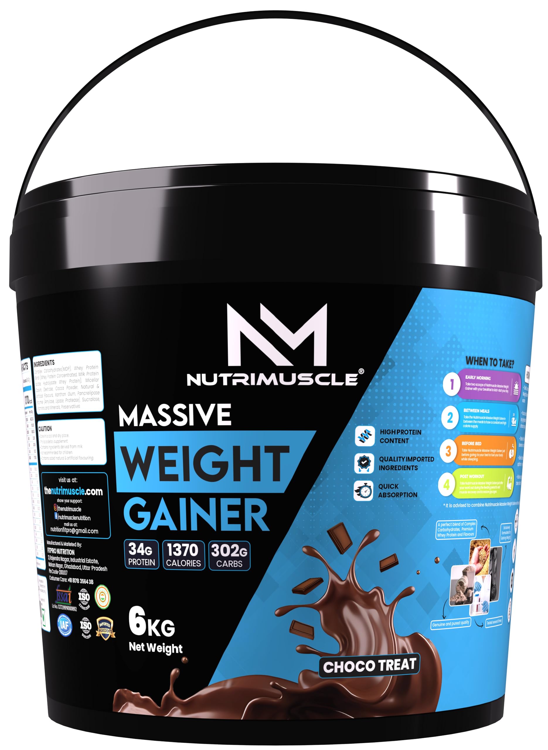 Nutrimuscle Massive Weight Gainer - 6 Kgs - Choco Treat Flavour For Weight & Mass Gain